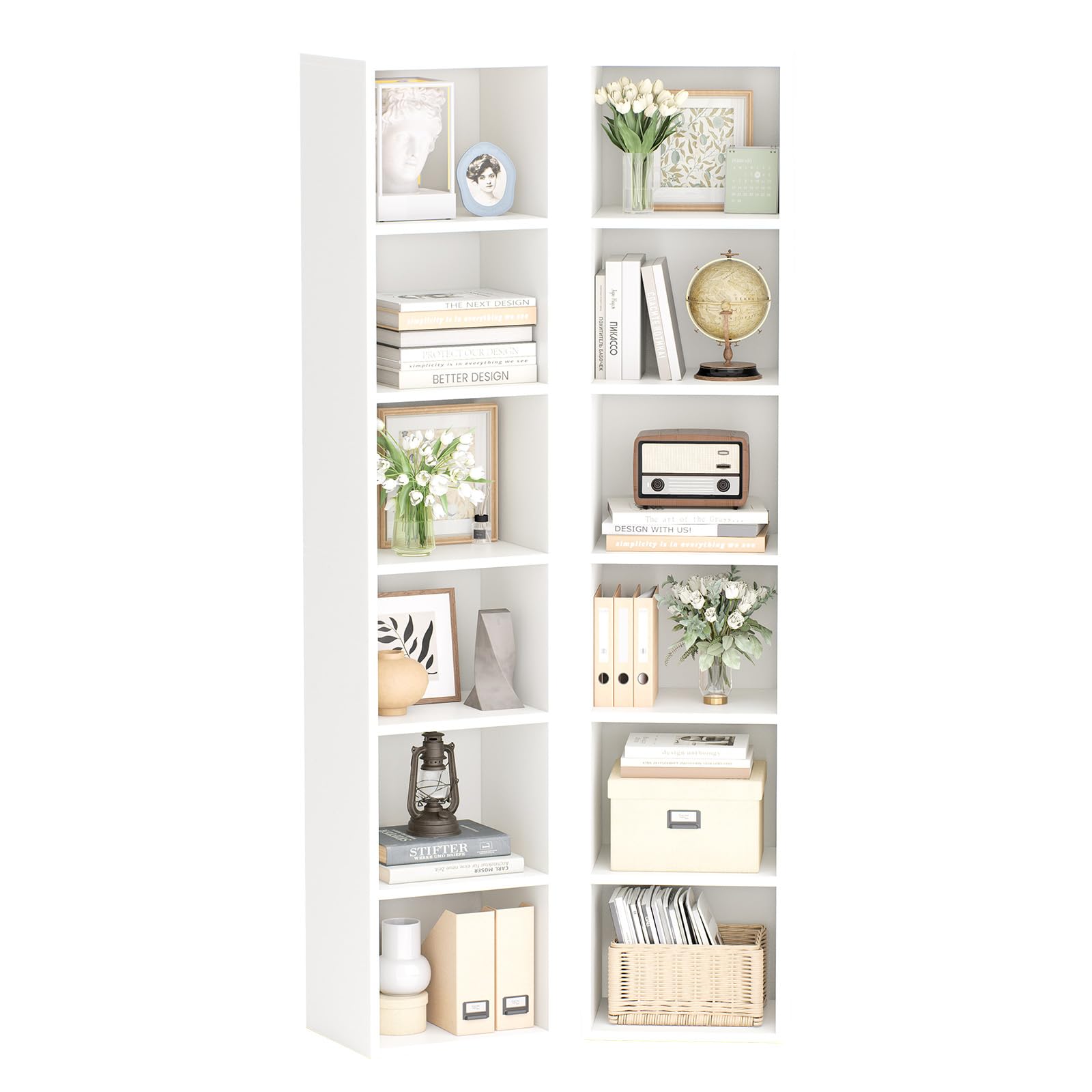 oneinmil Tall Narrow Bookshelf Set of 2, 6-Tier 71.5'' Skinny Corner Bookcase, Compact Cube Organizer Tower Rack Display DVD CD, for Small Spaces,