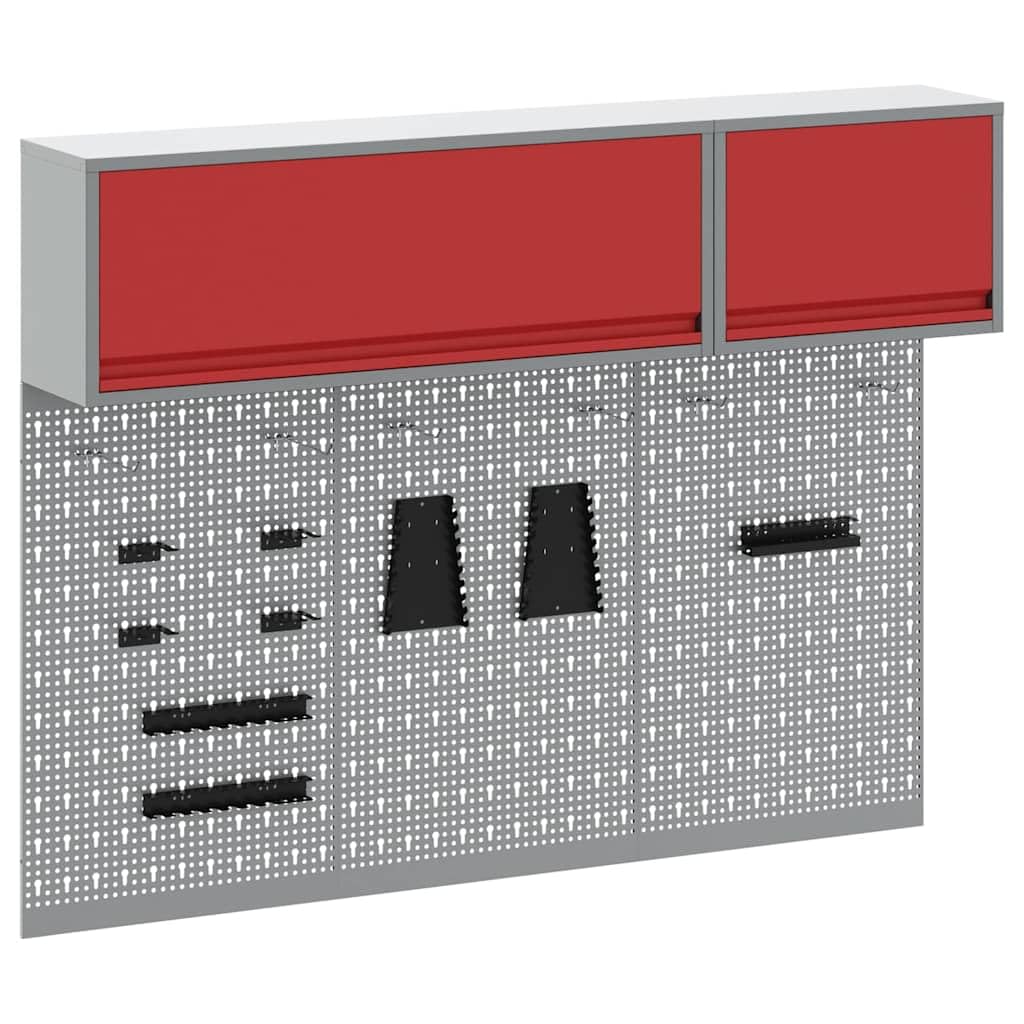 Set armadio Laboratorio Rosso 5 Pezzi Acciaio Laccato Pannello Perforato A