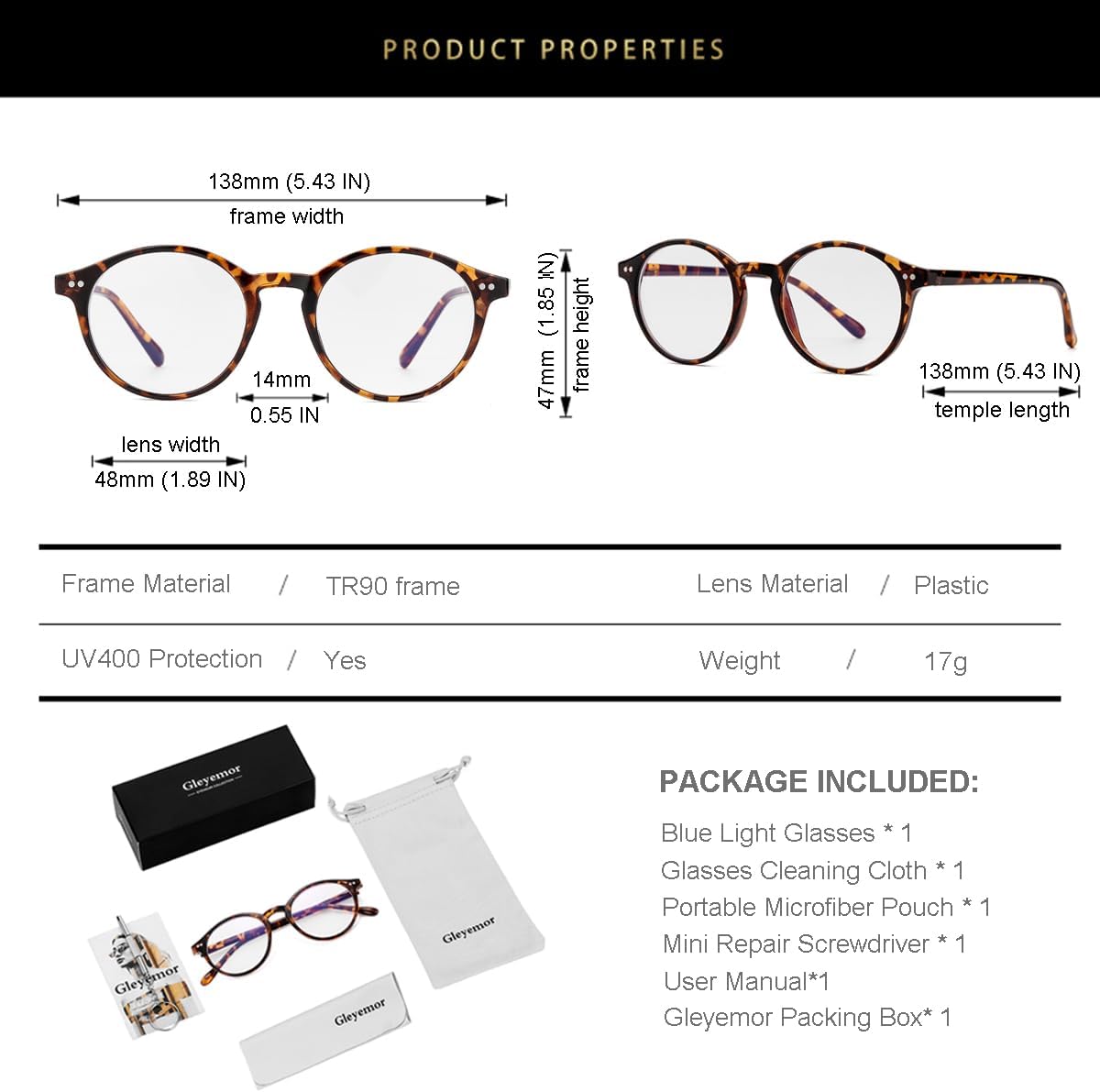 Gleyemor Blue Light Glasses for Men Women, Vintage Round Frame Computer Eyeglasses 61OqyPJUbuL. AC SL1200