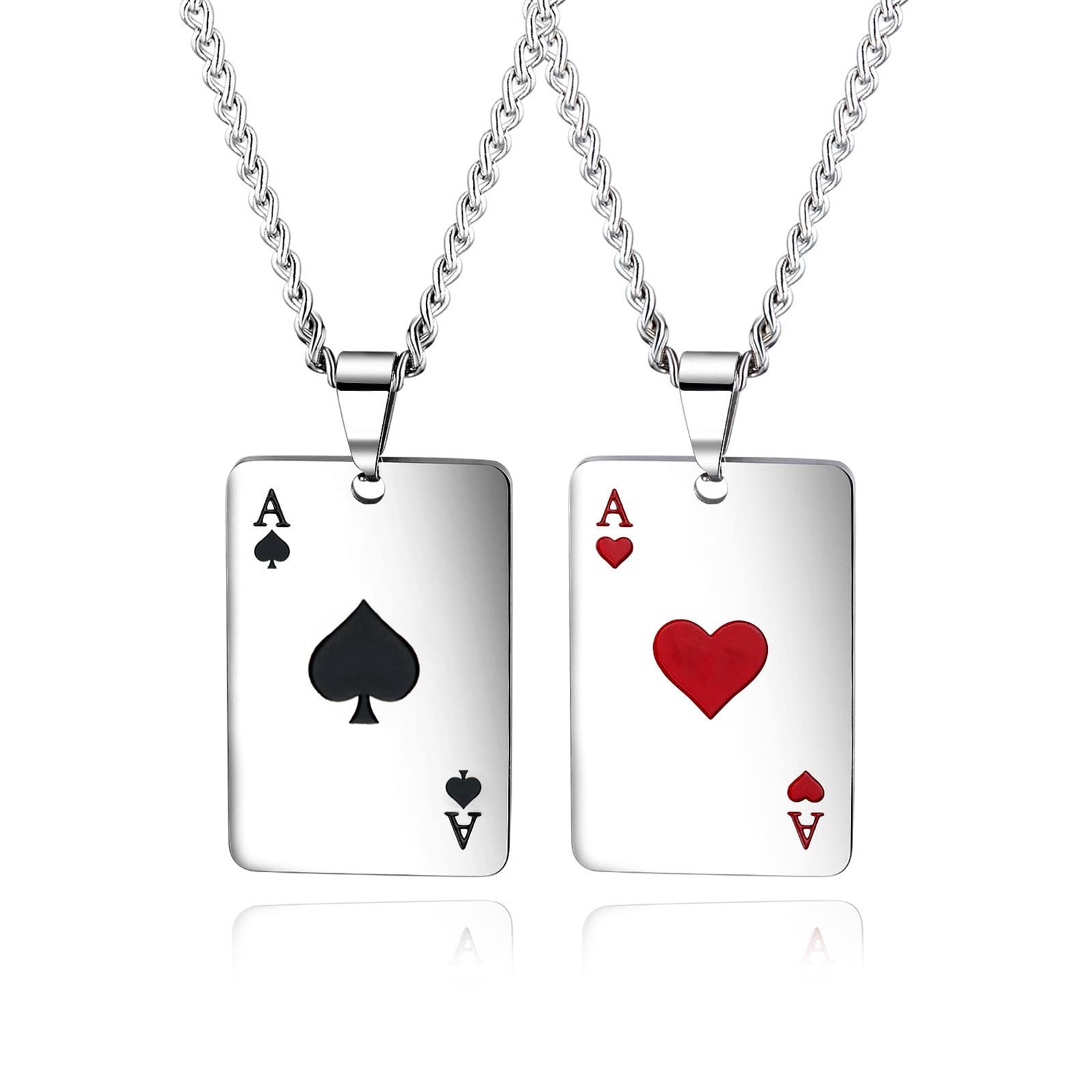 NC Punk Stainless Steel Playing Card Poker Tag Pendant Necklace for Women Men Girl Boy Lukcy Rock Ace of Spade Heart Royal Flush Games Chain Necklace Hip Hop Unisex Jewelry Gift-image-15