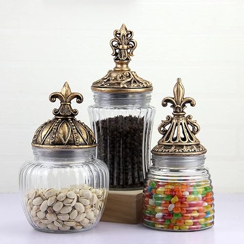 GENIGW - Tarro de almacenamiento sellado de cristal retro dorado y plateado caja de almacenamiento de aperitivos de frutas secas y té dorado y