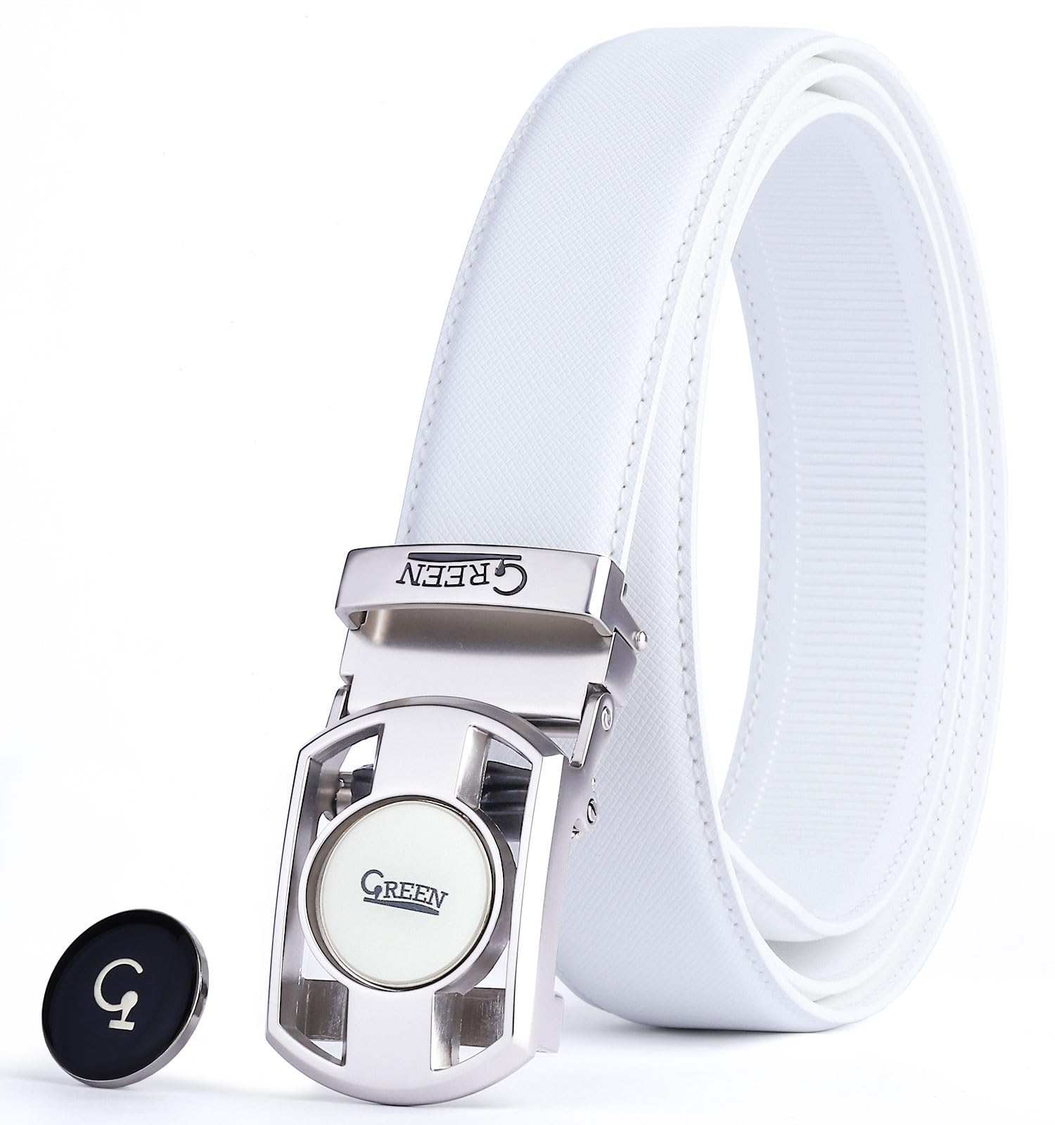 Litume Green Golf Cintura da Golf Automatica senza Buchi – Design Ergonomico con Marcatore Magnetico in Smalto e Fibbia a Micro-Regolazione