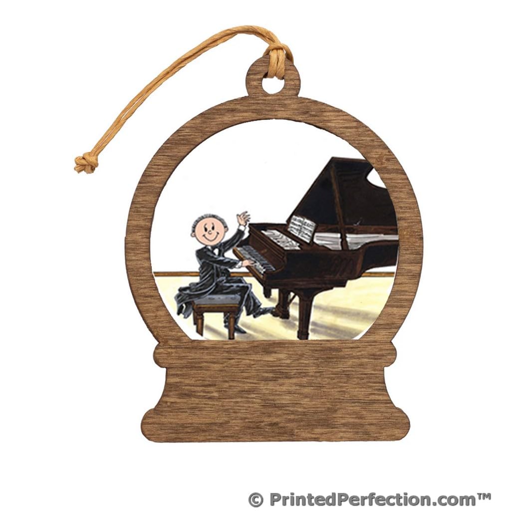 PrintedPerfection.com Personalized Piano Player - Male Wooden Snow Globe Shaped Christmas Ornament