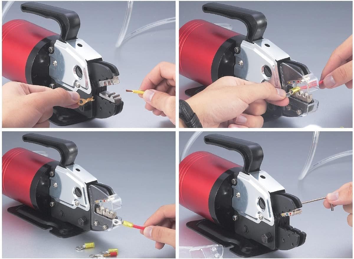 Prensacables Neumático Semiautomático, para Cables hasta 10mm², 1.3T de Fuerza con Diseño Portátil y Matrices Intercambiables, para Conexiones Eléctricas y Uso Profesional