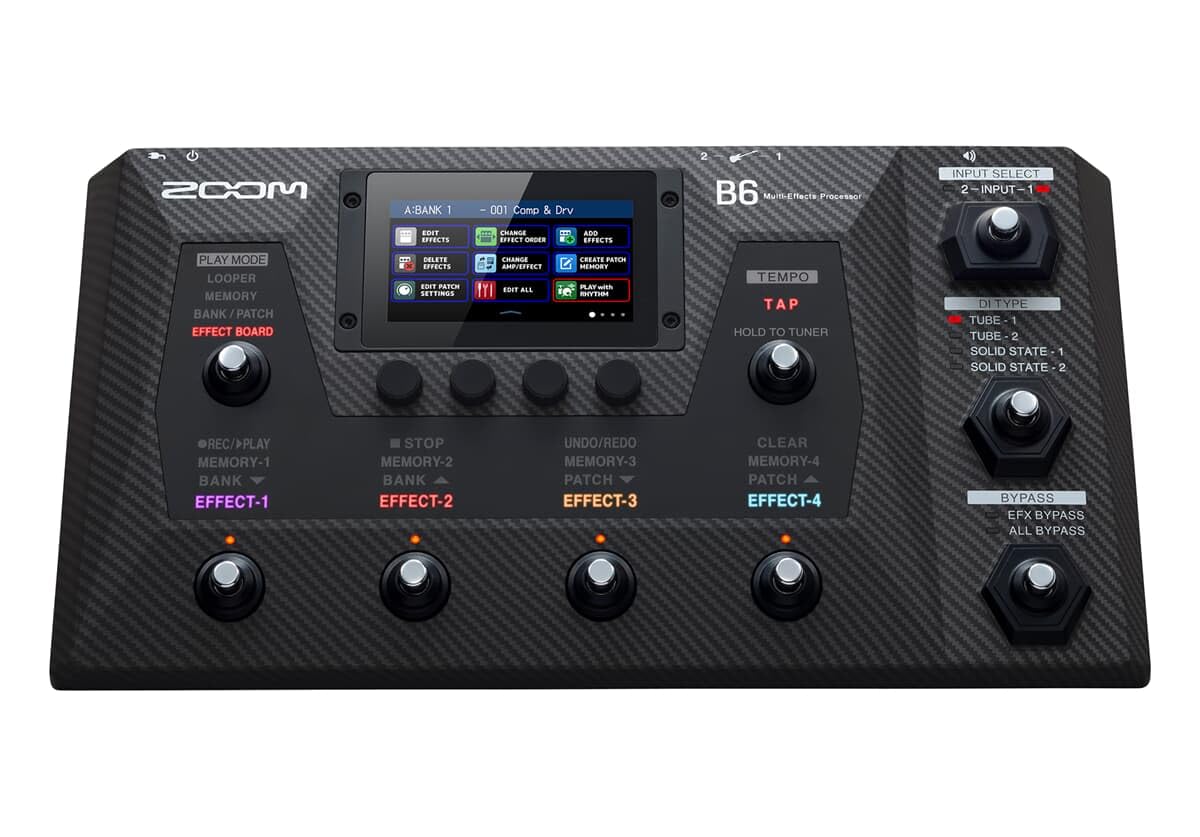 ZOOM B6 Bass Multi-Effects Pedal, Pedalboard with 9 footswitches, touchscreen, DI boxes & looper for studio & stage, UK-Version