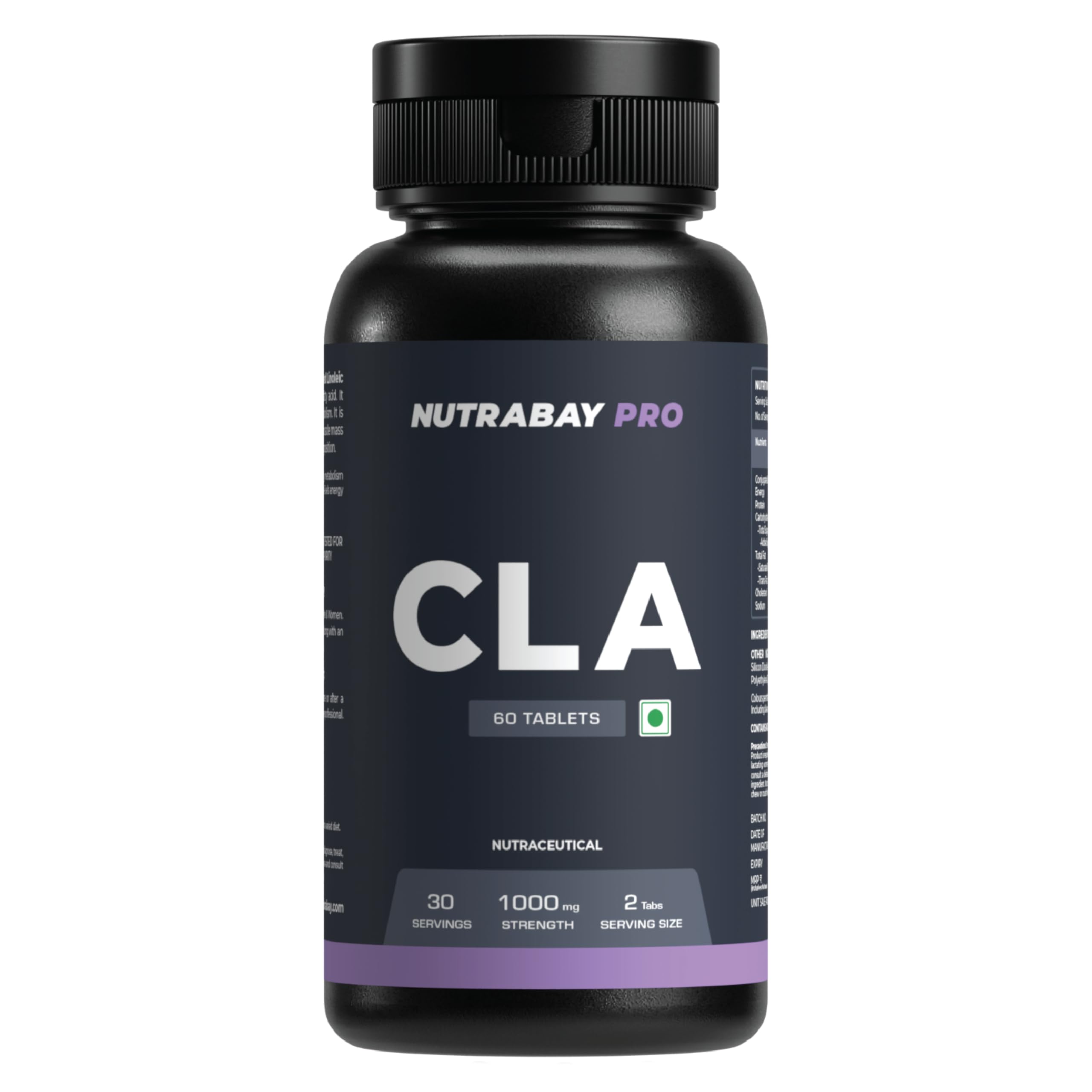 Nutrabay Pro CLA (Conjugated Linoleic Acid) | Fat Burner, Boosts Metabolism & Lean Muscle Build Supplement, 1000mg - 60 Veg Tablets