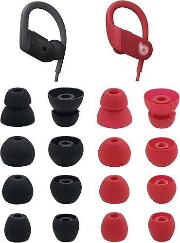 Almohadillas compatibles con auriculares Powerbeats de alto rendimiento, 8 pares de almohadillas de repuesto de tamaños SMLD, cubiertas para