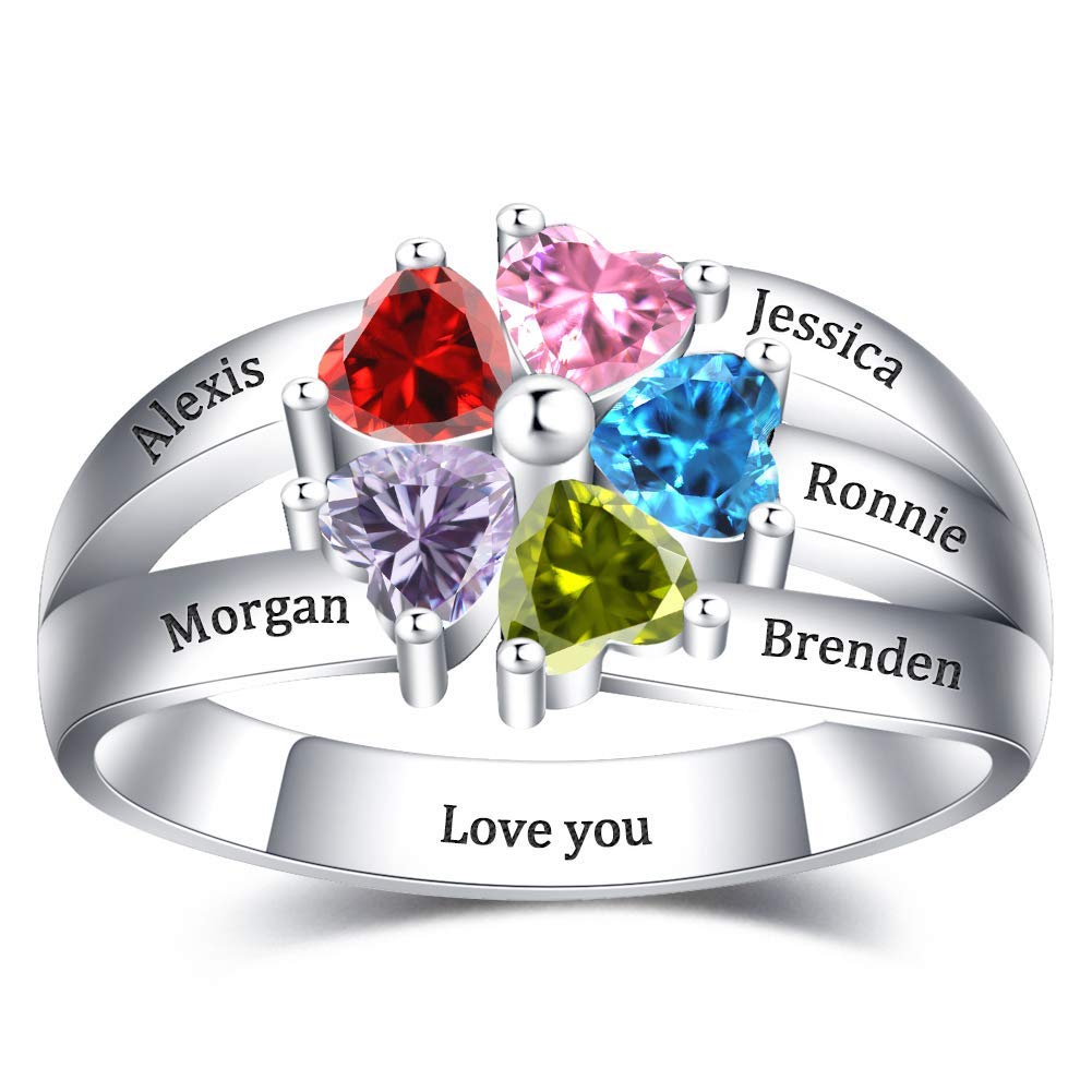 ShineladyPersonalized Mother's Ring, Custom Engraved Family Name Ring for Grandmother Mother Customized Meaningful Sterling Silver Rings