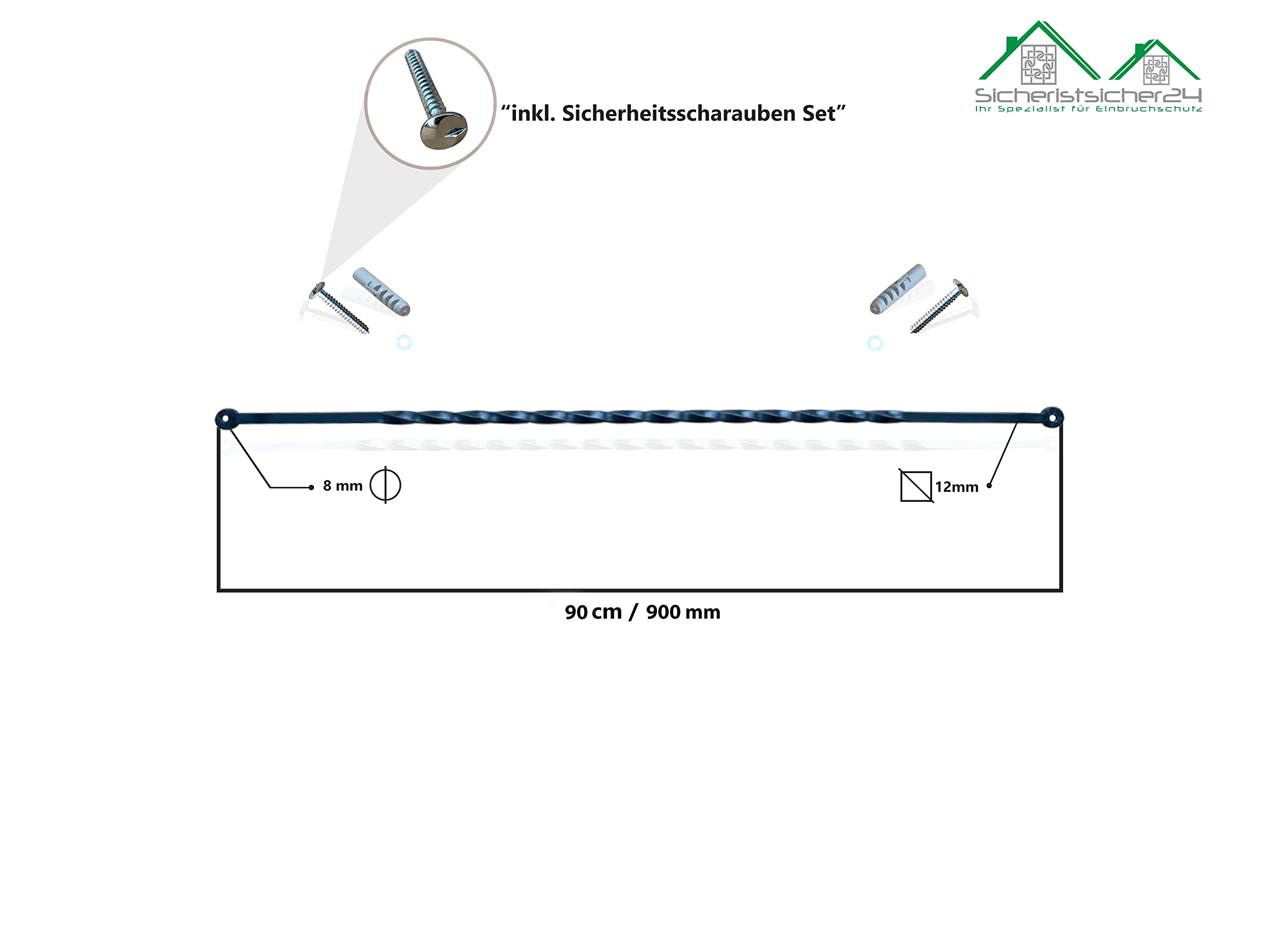 Fenstergitter Typ Pisa Einbruchschutz 900mm in Anthrazit Fenstersicherung inkl. Sicherheitsschrauben Fensterstange (1 Stück)