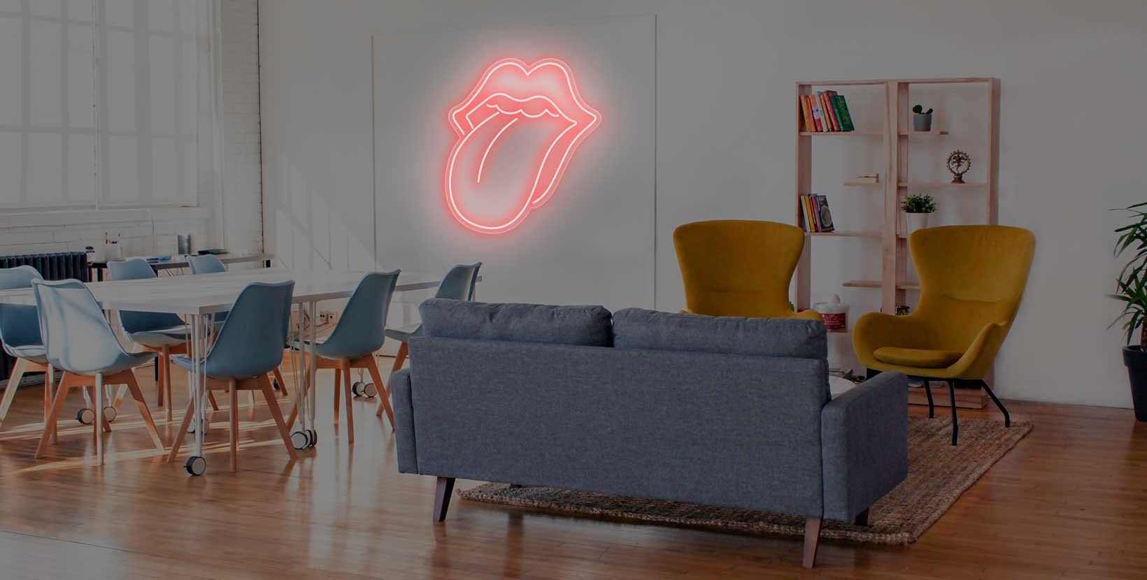 Neon LED flexible Rolling Stone Lèvres | Base en méthacrylate 5 mm | Usage intérieur | Taille 54 x 60 | Couleur rouge