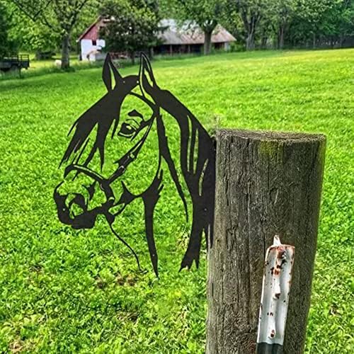 AOOLVY Farm Peeping Horse Metal Art Outdoor Decor Garden Fence Decoration, Farmhouse Backyard Hang Artwork Wall Decor, Outdoor Yard Patio Lawn Statue Gift for Loved Dad Grandpa (Horse)