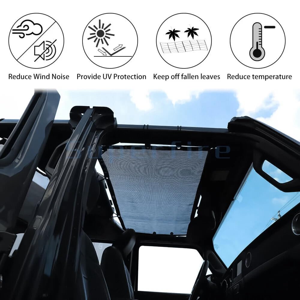 Copertura superiore del parasole del tetto in rete compatibile con Jeep Wrangler JL JLU 2018-2023 a 4 porte, protezione UV e riduzione del calore,Five pointed star
