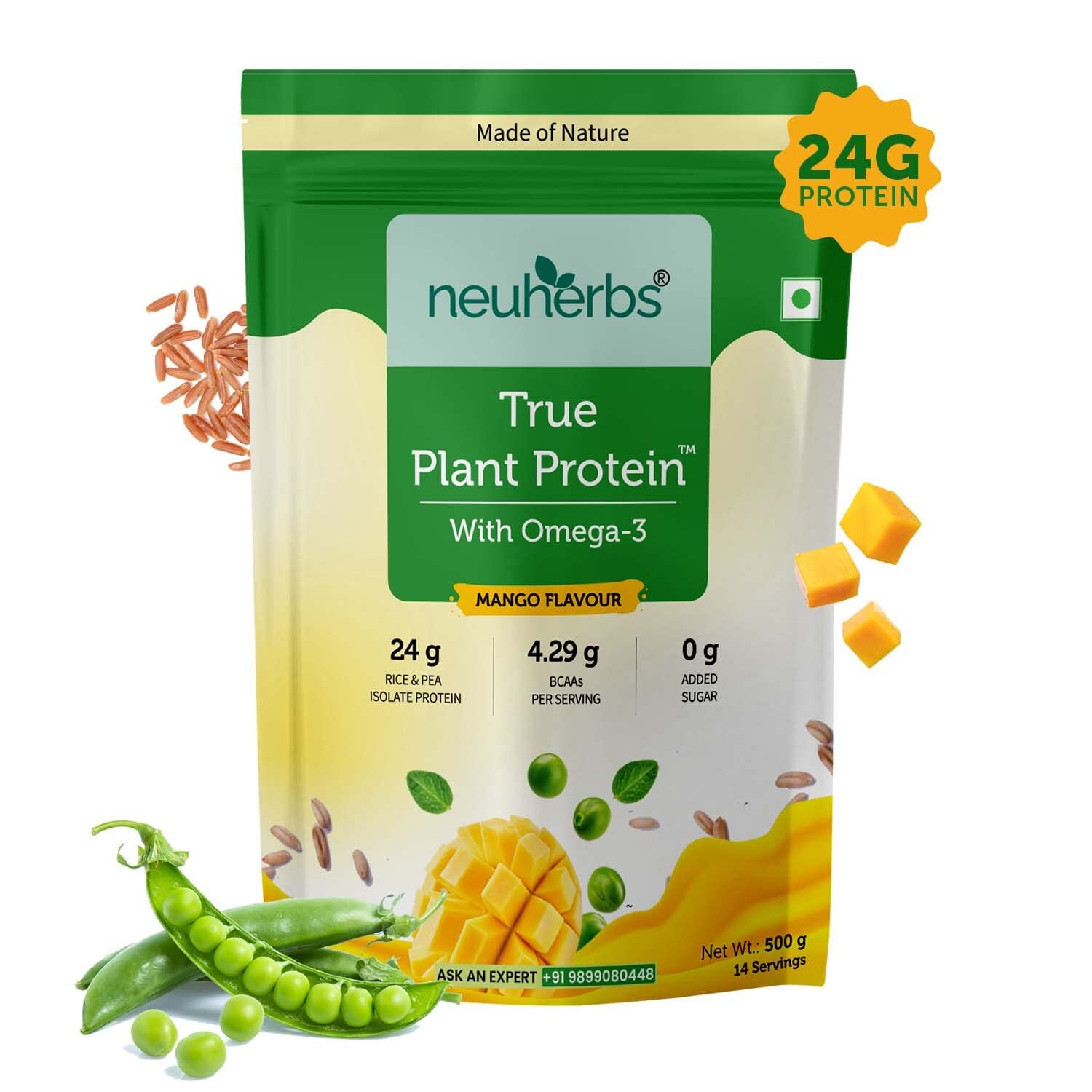 Neuherbs True Plant Protein Powder With Omega 3 |100% Plant Protein| Mango Flavour| 24g Protein (Rice & Pea Protein Isolate)| Digestive Enzymes & Probiotics|For Muscle Recovery - 500G (B0BZVNX125) Amazon Price History, Amazon Price Tracker