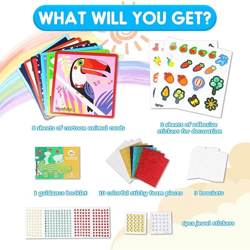 Jar Melo Mosaic Stickers for Kids; Mosaic Arts and Crafts for Kids; Sticker-by-Number Toddler Activities, 8 Sheets Animal Homeland Cartoon Cards , Gift Toys for 2 3 4 5 6 7 8+ Year Old Kids - Thumbnail 2