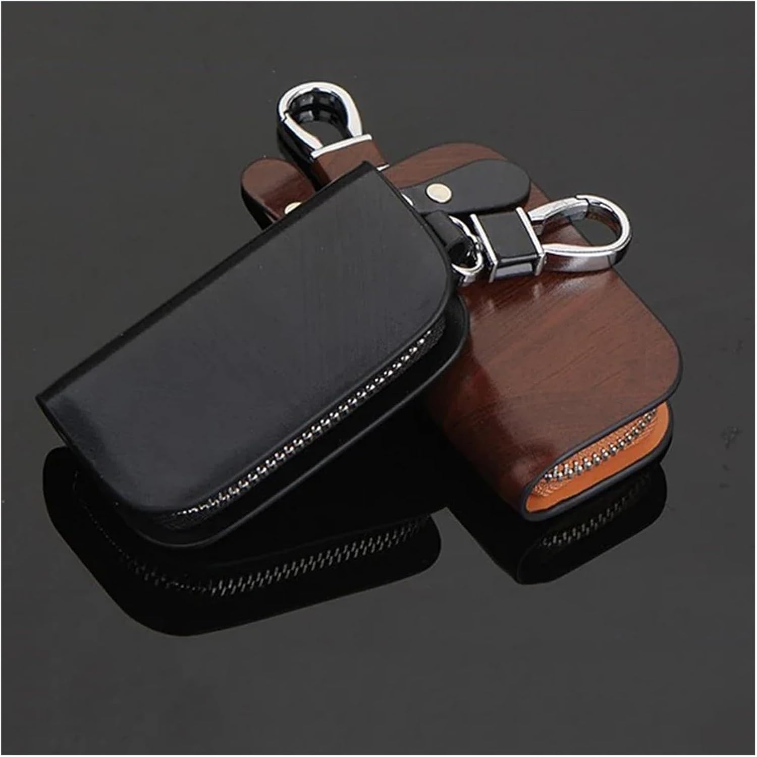 Black/Brown Car Key Case Remote Leather Housing Anti Scratch Cover Bag Pouch Key Protector Auto Accessories(Black)