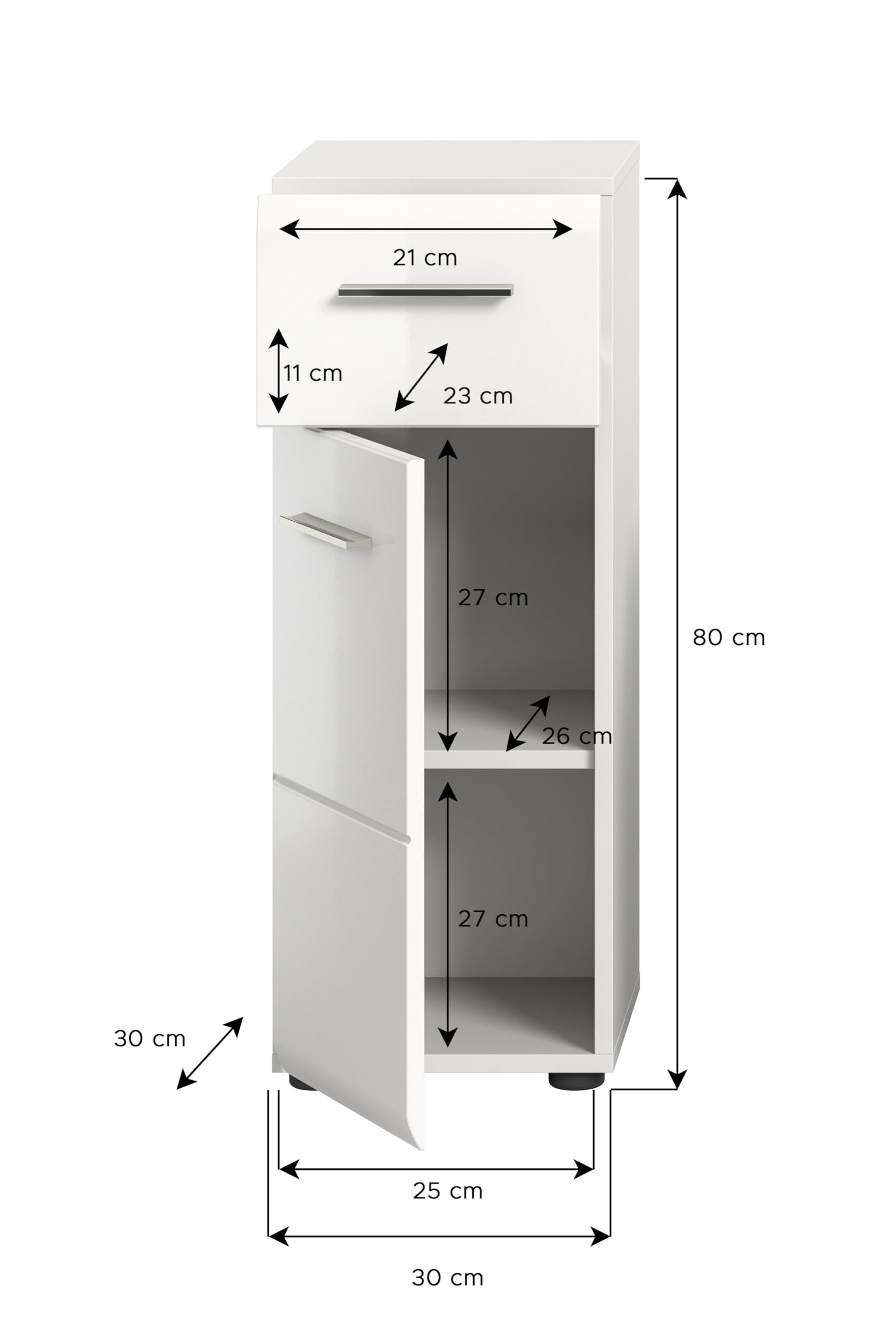 xonox.home - Kommode Ice 30x80x30 cm in weiß Hochglanz Tiefziehfront - Standschrank Badschrank schmal - praktisch und platzsparend – Bild 4