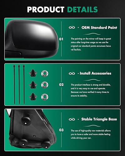 Miniatura 4 de SCITOO Espejo retrovisor lateral del pasajero apto para Chevy, GMC y para Cadillac- Para Silverado Suburban Avalanche Tahoe Sierra para Yukon para