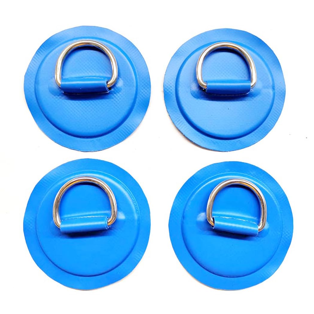 MRTURK REVHQ 4 Pieces Blue Stainless Steel D Rings Patch for PVC Inflatable Boat Canoe Raft Dinghy Kayak Surfboard Paddle Board