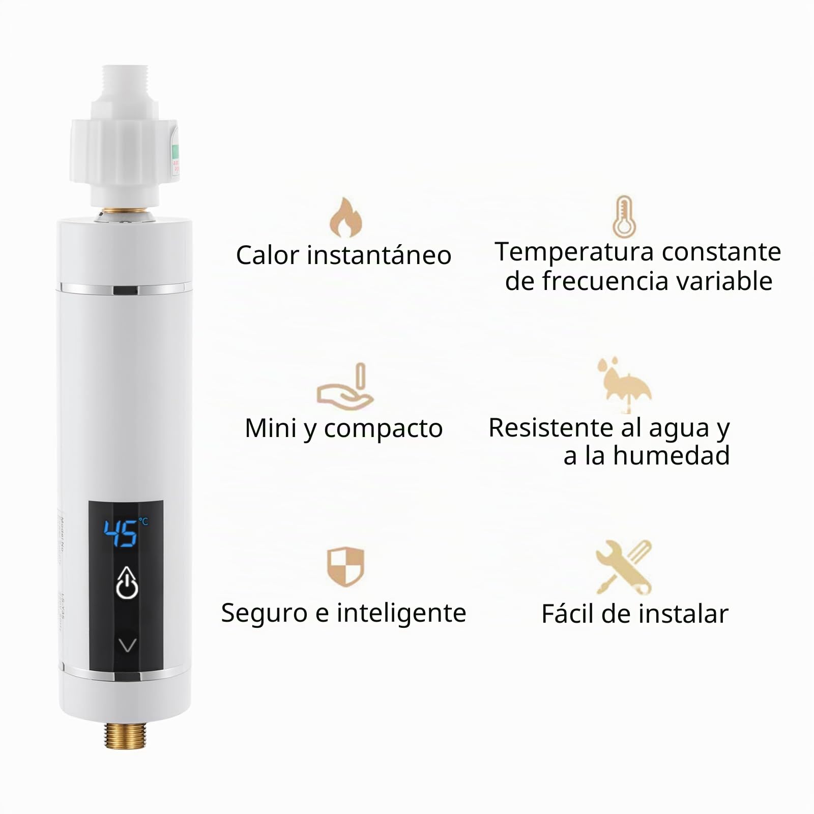 Calentador de agua eléctrico instantáneo compacto para montaje en pared, calefacción instantánea con control de temperatura inteligente para cocinas y baños (blanco)