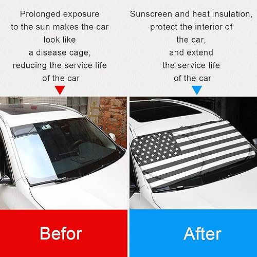 Miniatura 4 de Parasol para parabrisas de automóvil con bolsa de almacenamiento, parasol para parabrisas de bandera estadounidense, parasol plegable para la