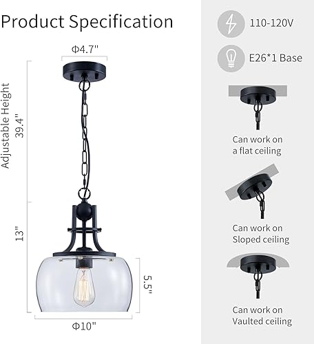 Miniatura 2 de WUZUPS Candelabro rústico rústico industrial redondo para techo, lámpara LED con pantallas de vidrio transparente para comedor, cocina, isla,