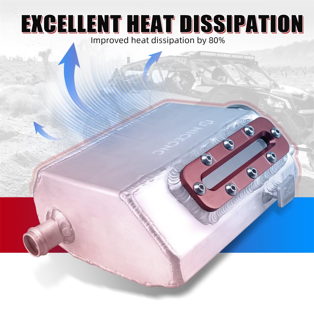 NICECNC X3 Kühlbehälter, Aluminium, rot, Compatible with Commander 1000R 4x4 XT-P DPS 2021–2023, Commander Max 1000R 4x4 XT DPS 2021–2023, Maverick 1000R 4x4 XMR DPS 2015–2018