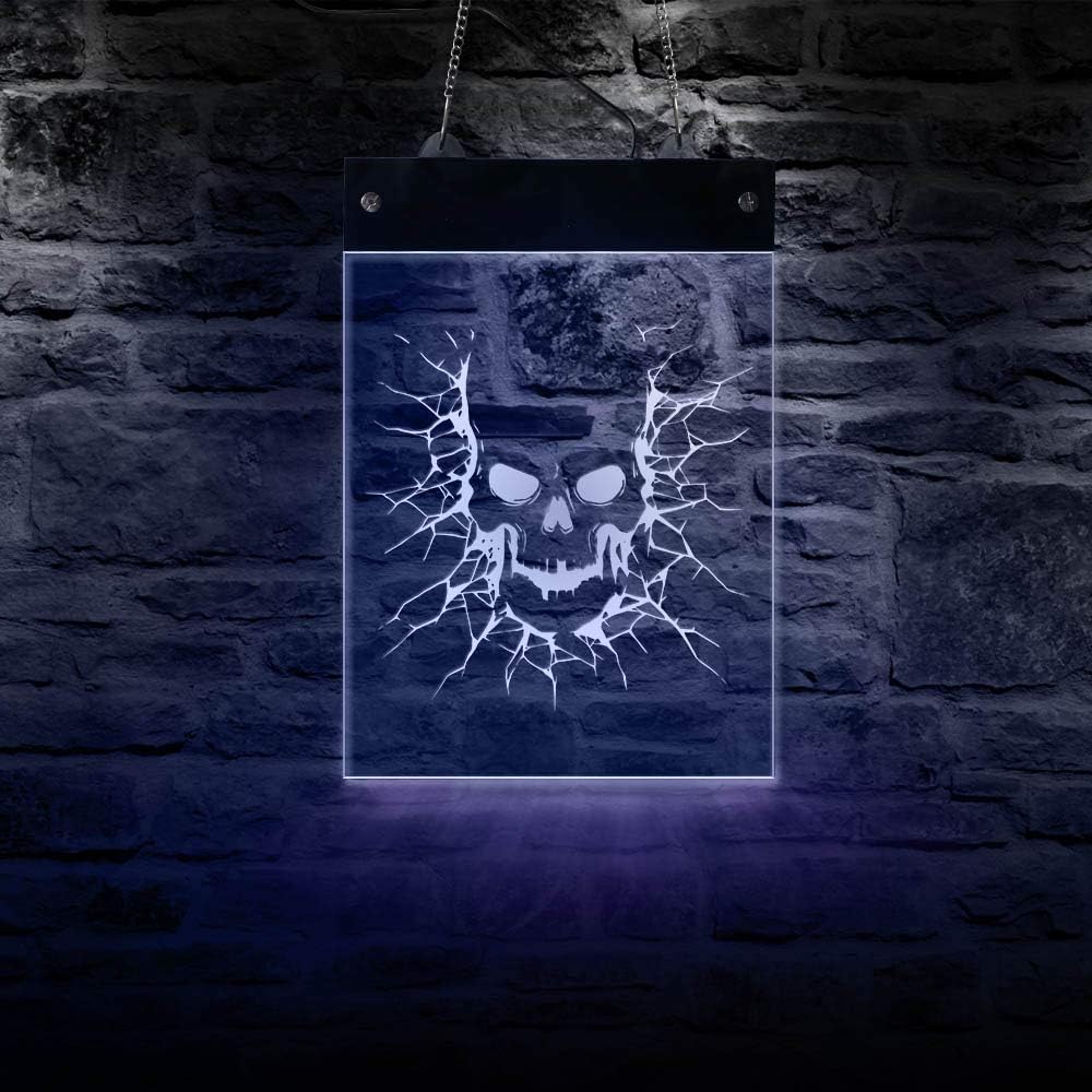 The Geeky Days Cracked Evil Skull Head LED Lighting Sign Halloween Holidays Display Electronic Lighted Acrylic Light Board for Man Cave Decor