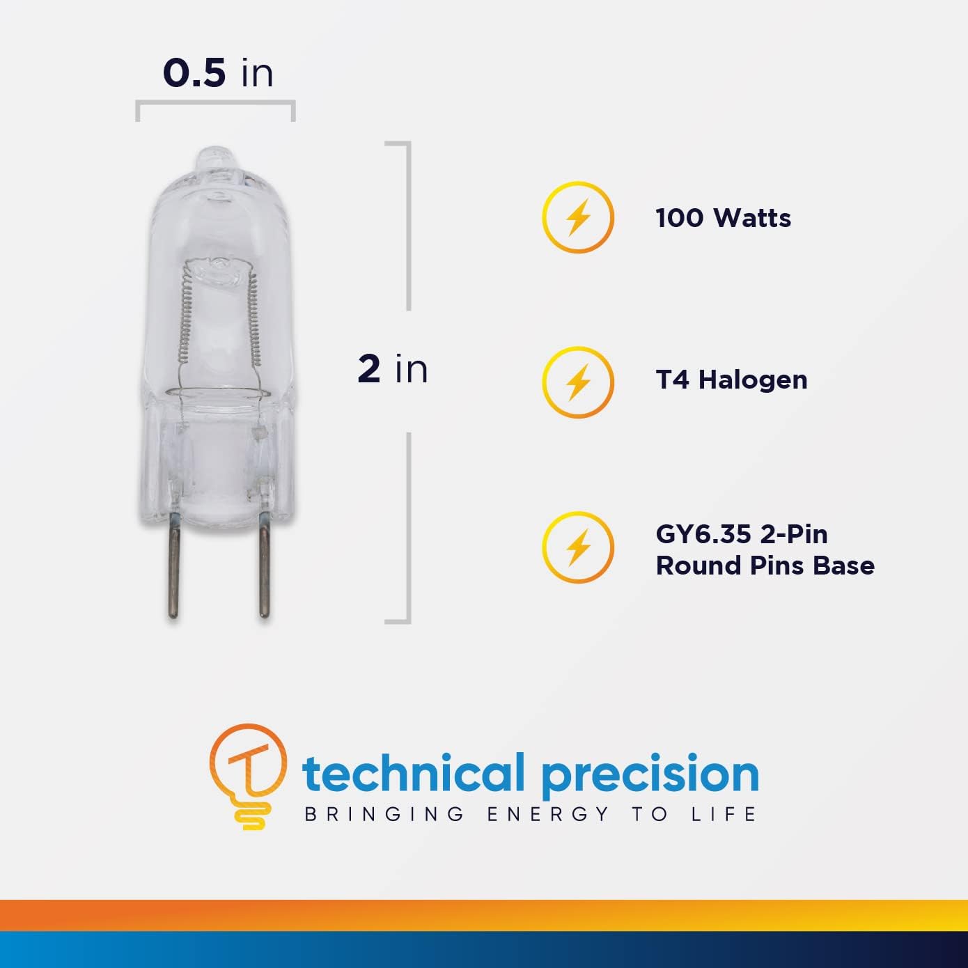Technical Precision Replacement for Gilway/GTL/Itl L7390a Light Bulb Halogen 100W Light Bulb with GY6.35 2-Pin Base - T4 Bulb 12V Clear Bipin Halogen Bulb - 1 Pack