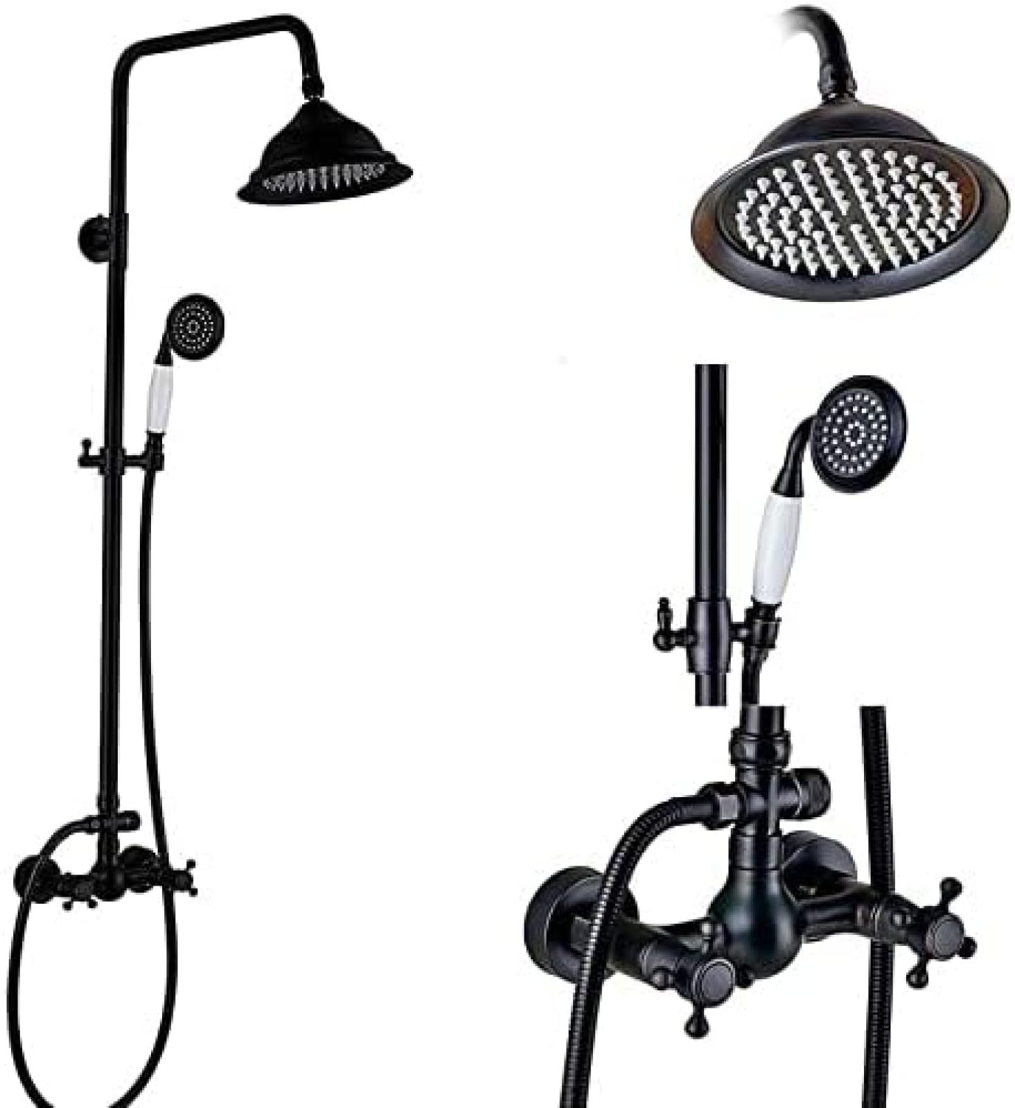 GLJTUO Shower system, Bathroom Rainfall Shower 8inch Mixer Faucet Dual Handle Brass Black Shower Set Faucet Wall Mount Rainfall Shower Mixer Tap Handshower,Shower Faucet B01,Sho,Shower Faucet B02