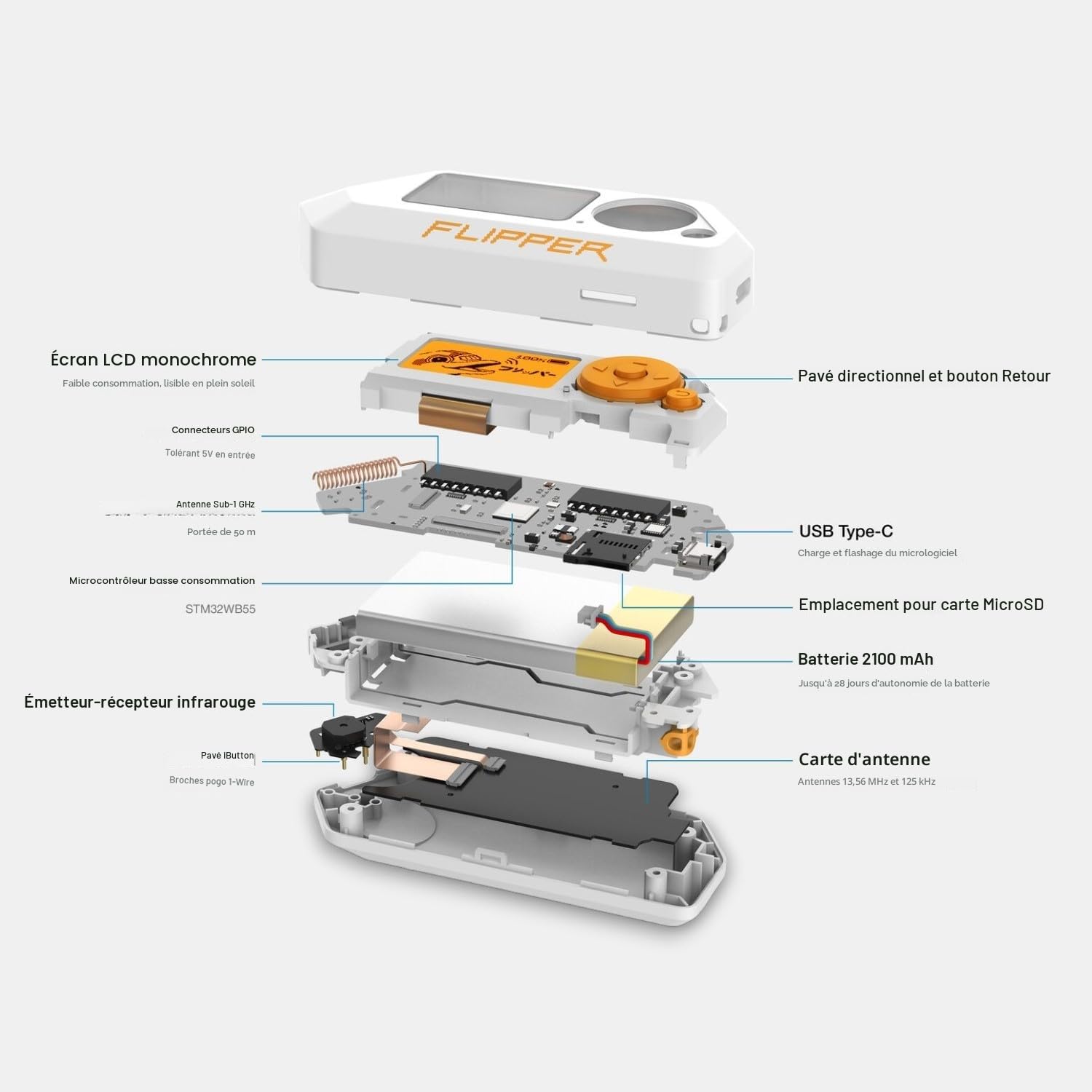 Flipper Zero Set avec Étui Silicone, Carte 64 Go, Lecteur USB, Câble USB-C, Mini PC Double Core