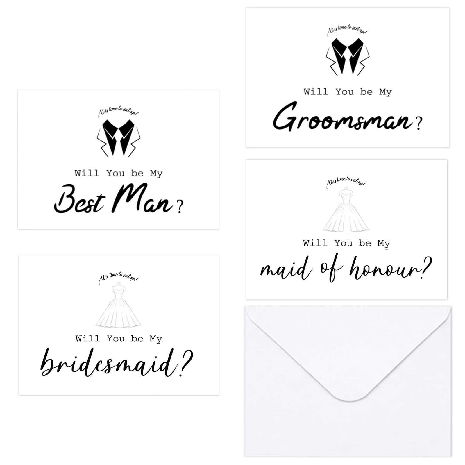 12Pcs Bridesmaid & Groomsman Proposal Cards Set, Wedding Party Invitation Set with White Envelopes, Will You Be My... Maid of Honor, Best Man, Bridesmaid, Groomsman Cards