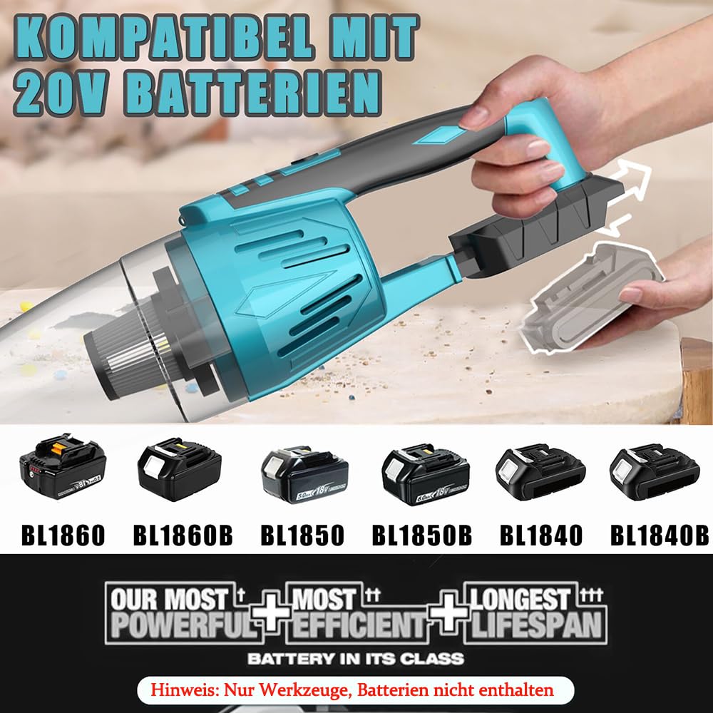 Handstaubsauger 10000Pa,Ersatz für Makita 18V Akku,Mini Handstaubsauger Auto 140W,Bürstenloser Motor,mit 2X 3.0AH Akku und Waschbar HEPA-Filter,für Auto Haus Büro, Tierhaare