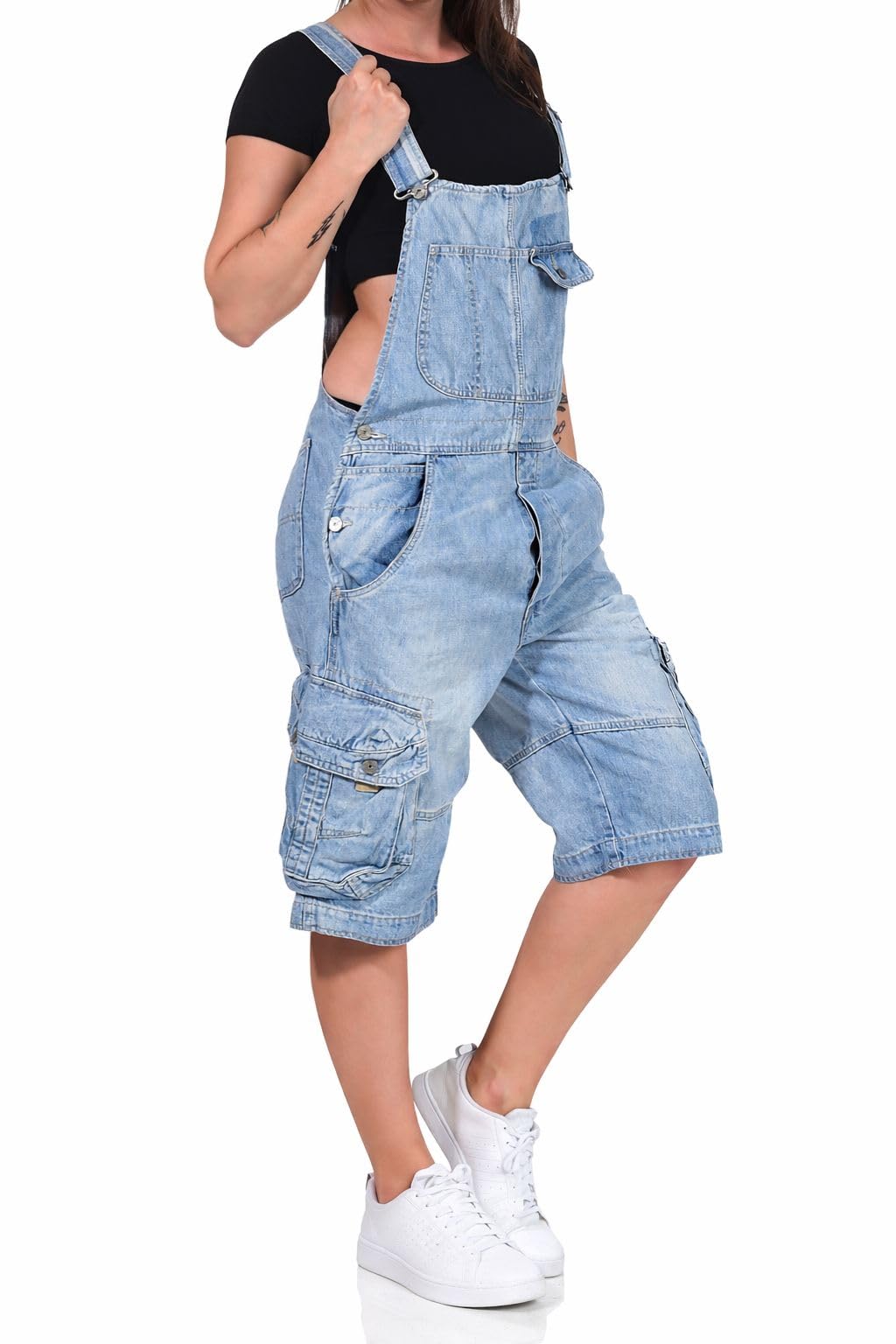 Jet Lag Damen Latzhose Overall Cargo Shorts mit Brusttasche