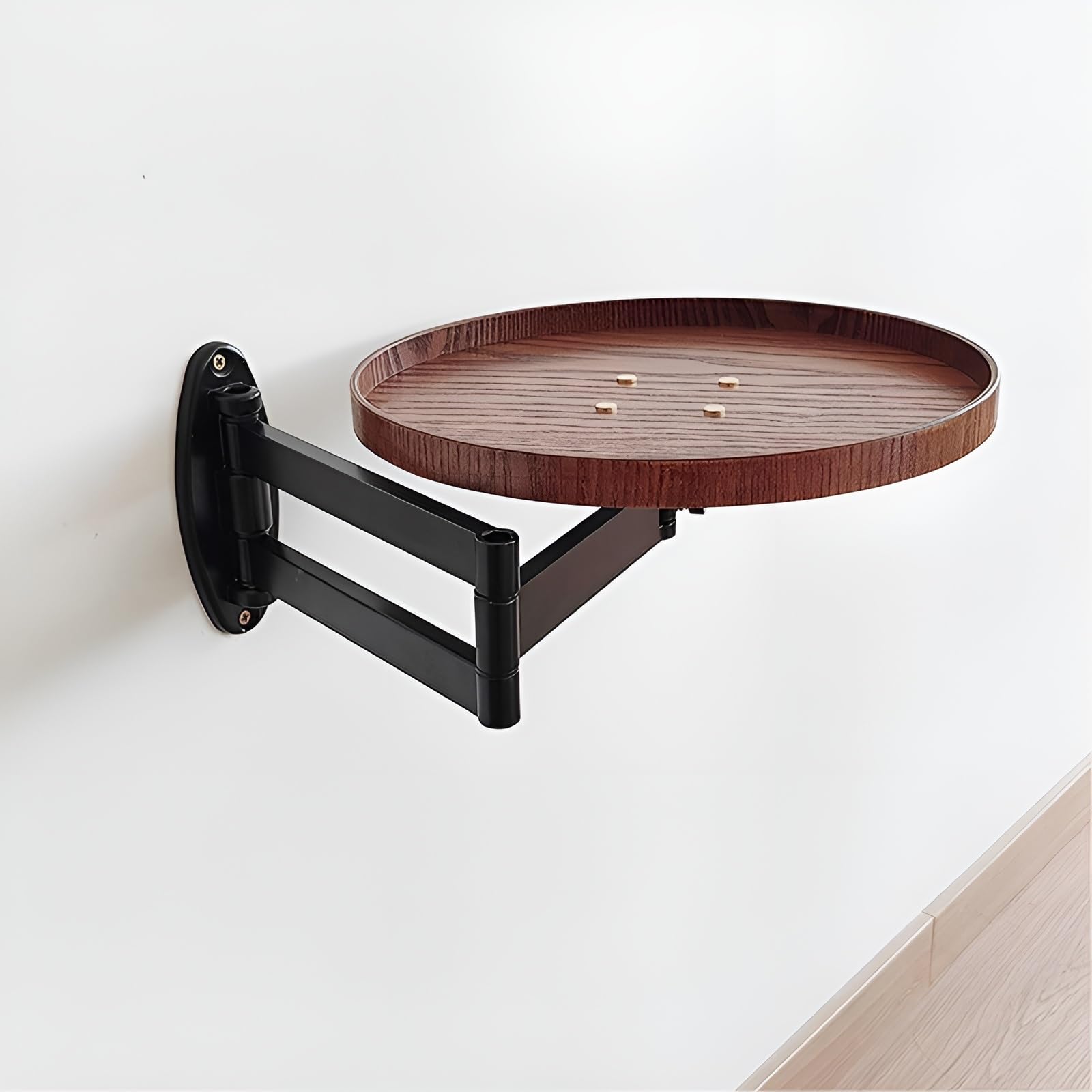 Round Folding Wall Table(30 cm), Bedside Fold Down Table, Movable Telescopic Sofa Side Table, Wall Mounted Folding Coffee Table, Space Saving Multifunctional Hanging Desk(Walnut)