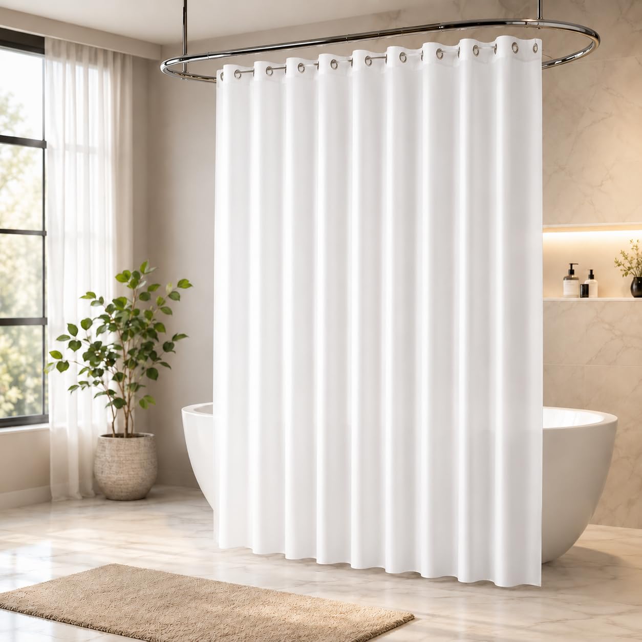 Clear PVC Shower Curtain 70 x 72 Inch | Waterproof Opaque Shower Curtain | Weighted Magnetic Hem (Opaque White Liner, Pack of 1 (6 Feet))-image-22
