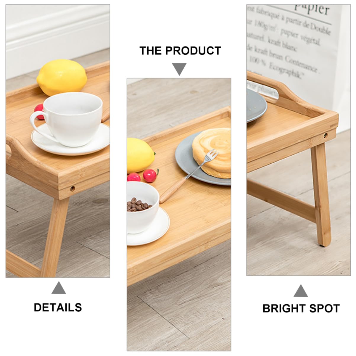 KALLORY Elegant Bamboo Folding Desk Laptop Table Snack Tray for Bed Easy to Assemble