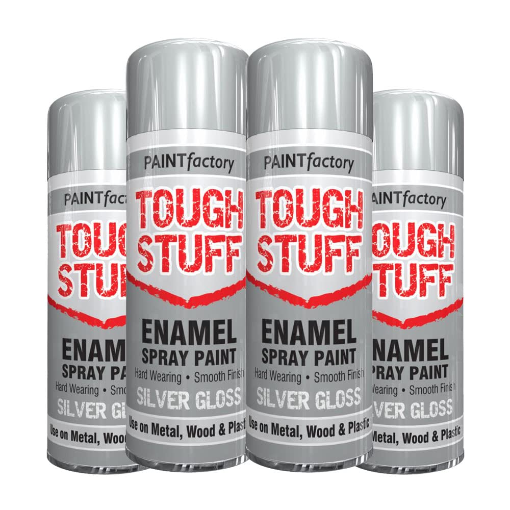 Classic Signature Silver Gloss - 4 X Enamel Spray Paint 400Ml Tough Stuff Hard Wearing Smooth Aerosol For Metal Wood And Plastic