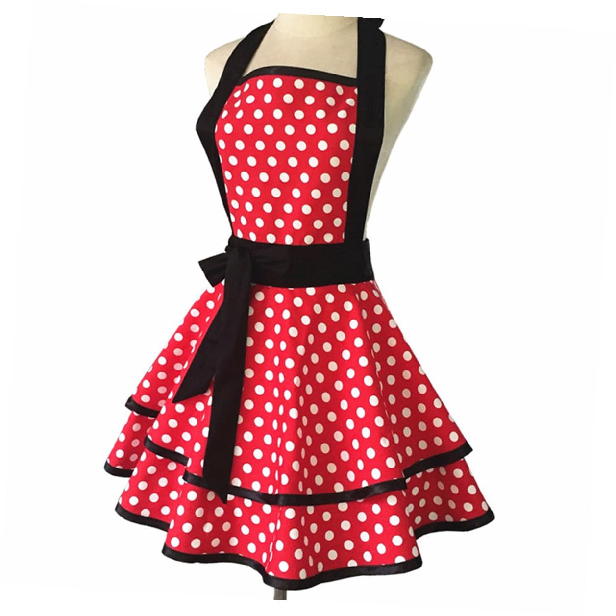 MAGICLULU Grembiule da Cucina Motivo a Pois in Cotone, Doppio Strato, Lavoro in Hotel e Cucina, Grembiule da Lavoro per Donna Ampia Vestibilità