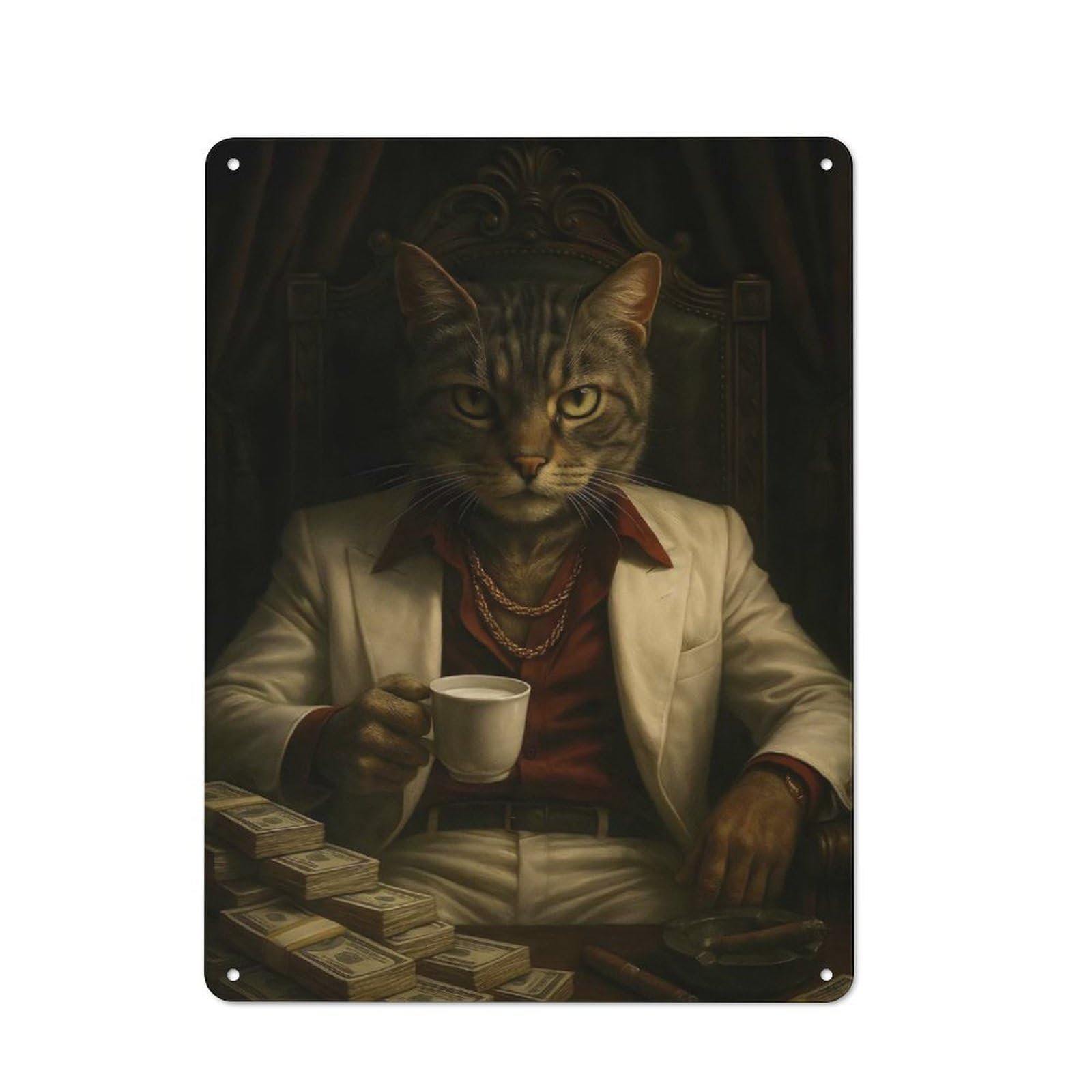 Junmoney Cat Boss With Money And Cigar Tin Sign 40X30cm With For Bar Or Restaurant, Retro Decor, For Garage, Workshop And Man Cave Decoration