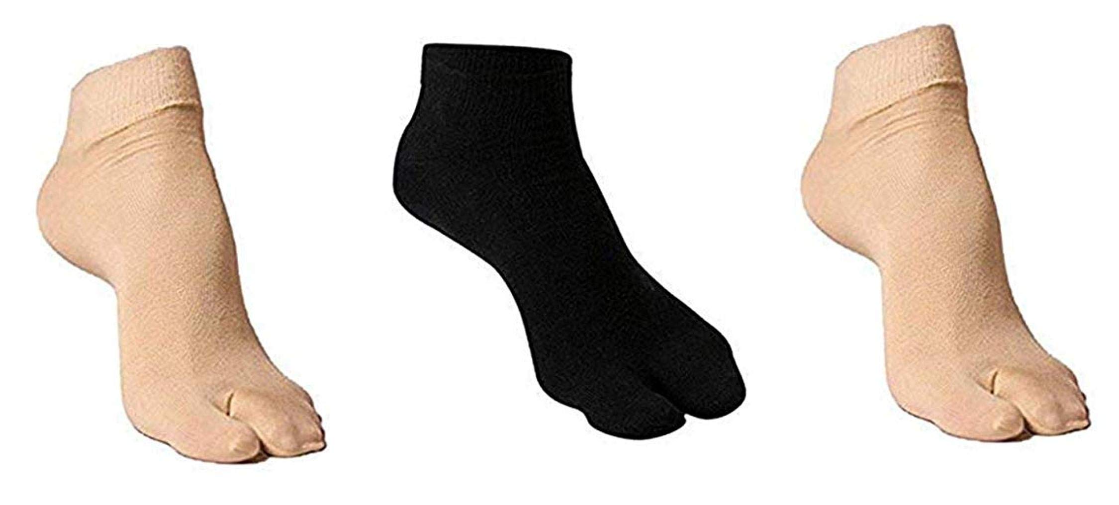 Girls Ultra-Thin Transparent Nylon Summer Thumb Socks (1 Beige + 1 Black)- Free size-image-38