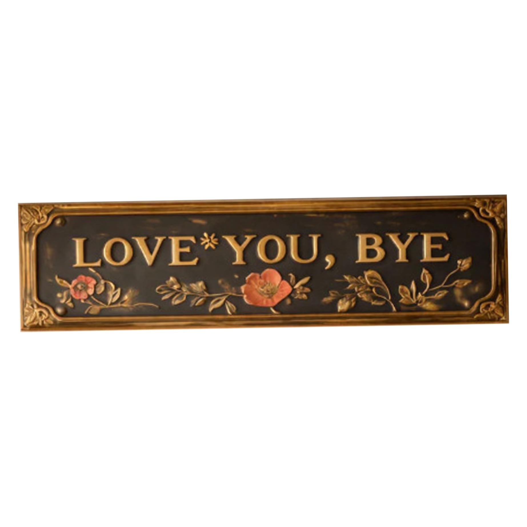 Love You Bye Sign Above Door - Large Vintage Metal Wall Decor with Golden 3D Letters & Floral Accents, Perfect for Entryway, Hallway, or Front Door Decor, Love You Bye Sign Above, Garden Décor