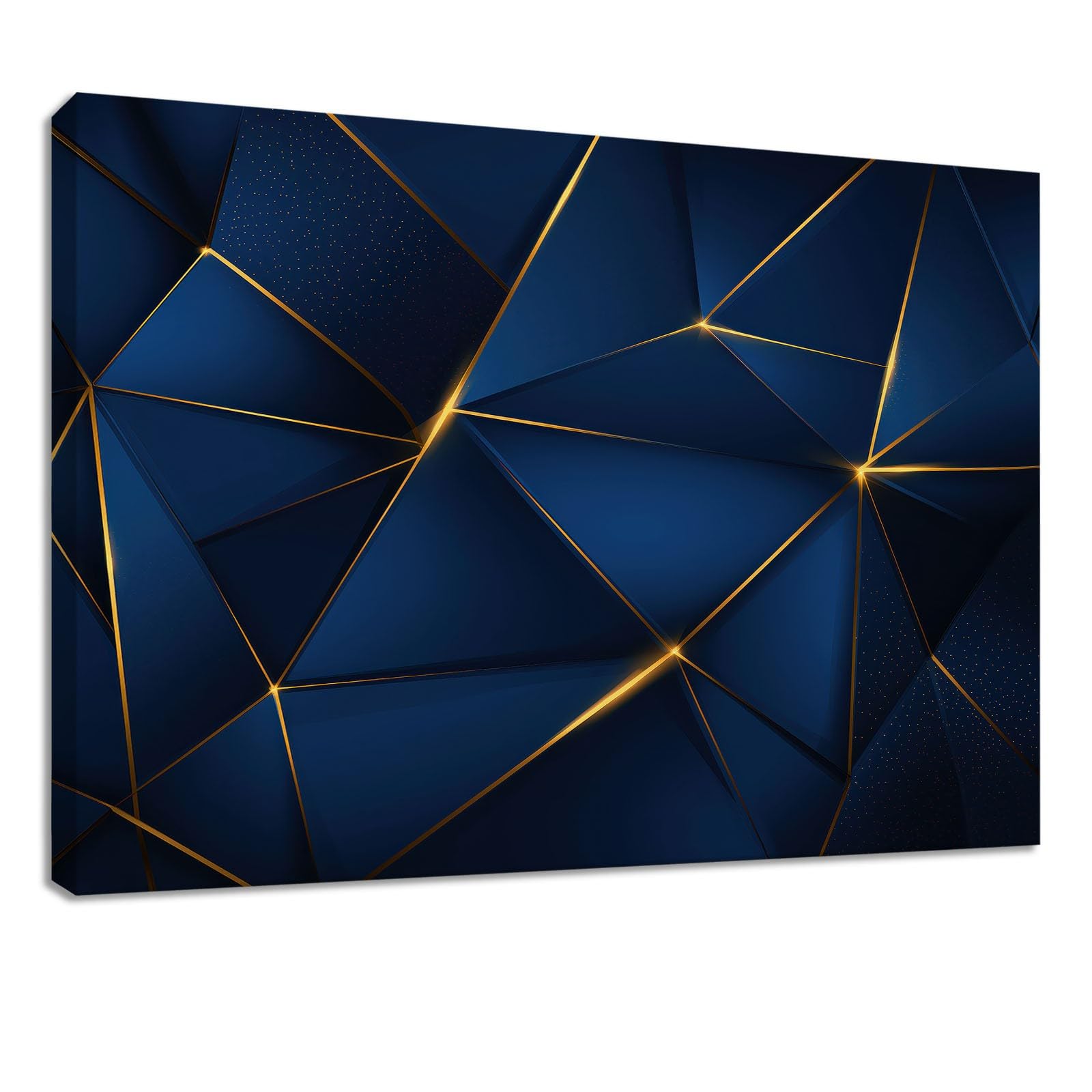 Lienzo decorativo con marco abstracto moderno para salón, 70 x 50 cm, diseño geométrico azul, poligonal, triángulo, cuadros para dormitorio, oficina y baño