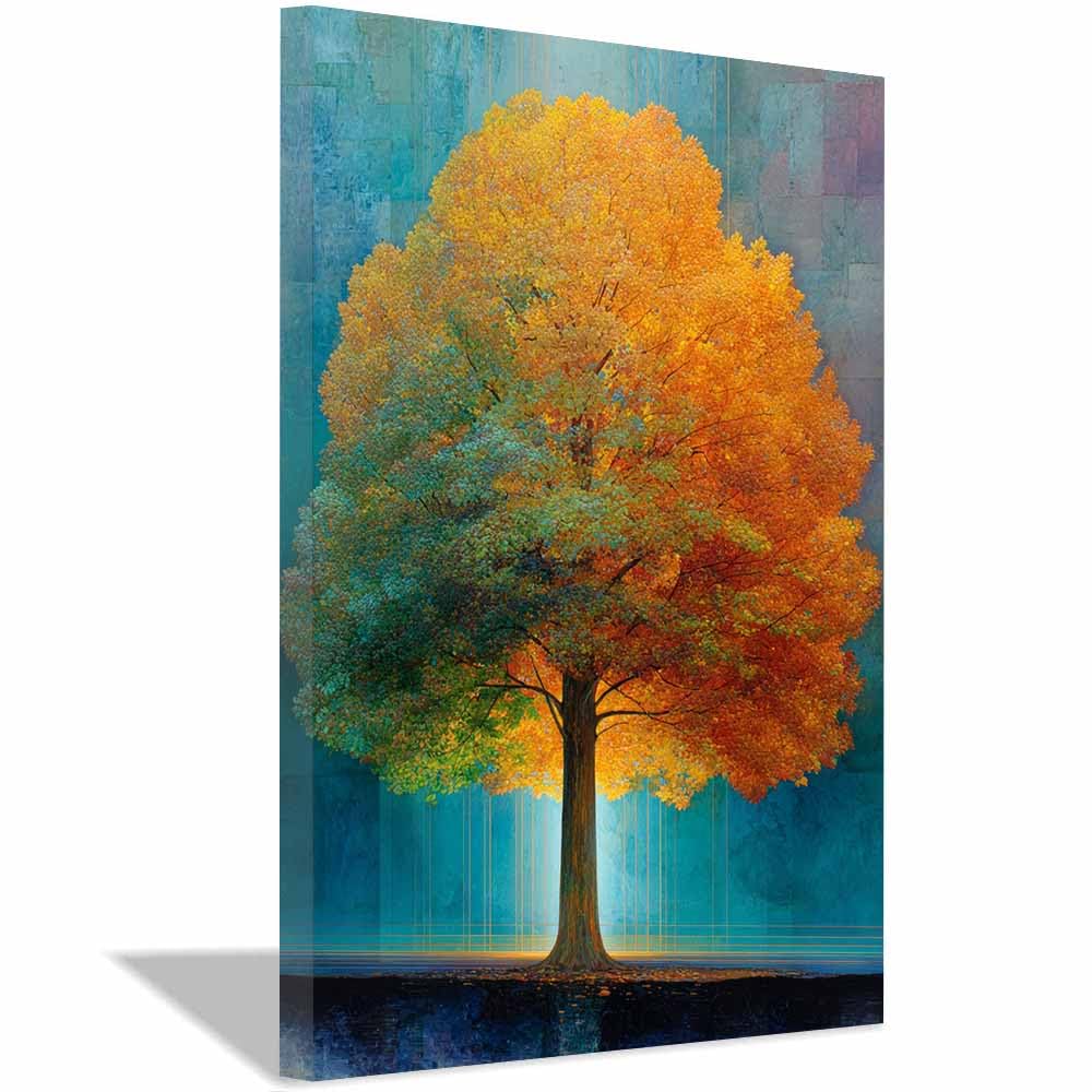 XENIOU Tree Wall Art Red Maple Lake Tree canvas painting wall art, Living Room Bedroom Hallway Stairs Decoration.(Multicolor)-70x100cm Framed