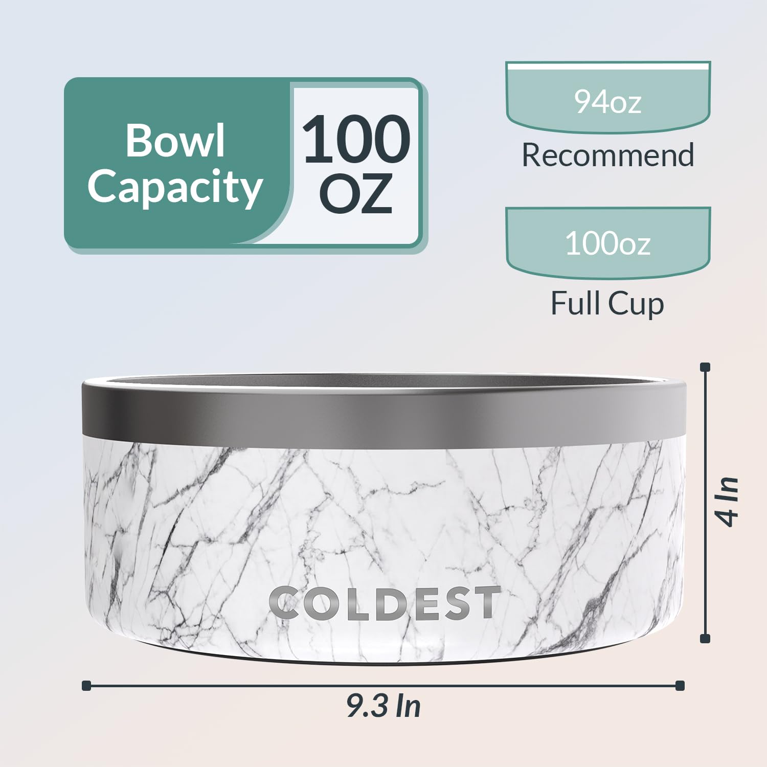Coldest Hundenapf – Edelstahl, rutschfest, für Hunde, Katzen, Fütterung für Futter oder Wasser (2,8 ml, Carrara-Marmor)