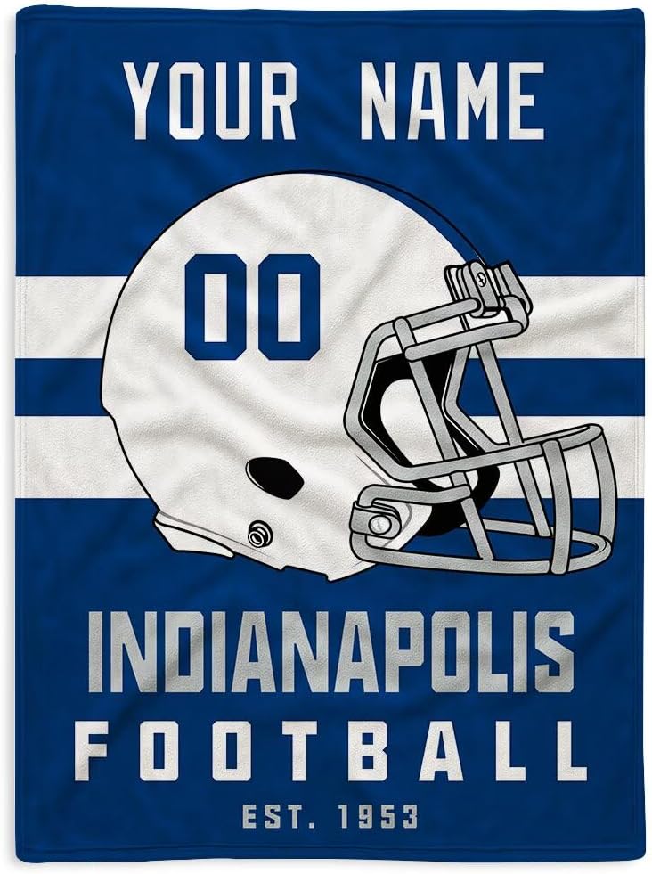 Indianapolis Blanket Throw Blanket Customize Any Name and Number Gifts for Men Women Kids 3 Colors