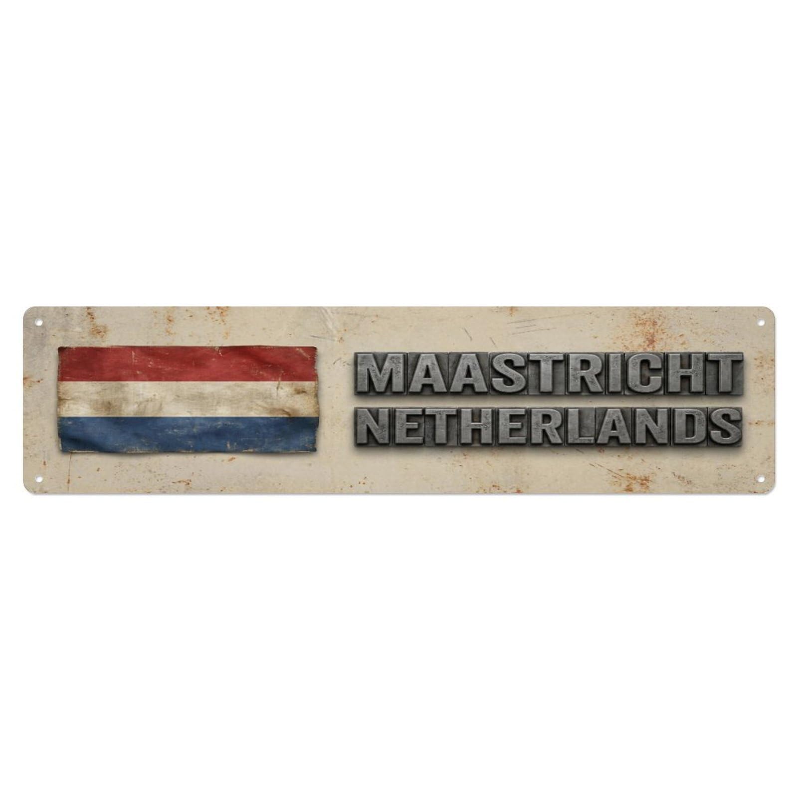 Metal Tin Sign Vintage Maastricht Netherlands Flag Decor Rustic Travel