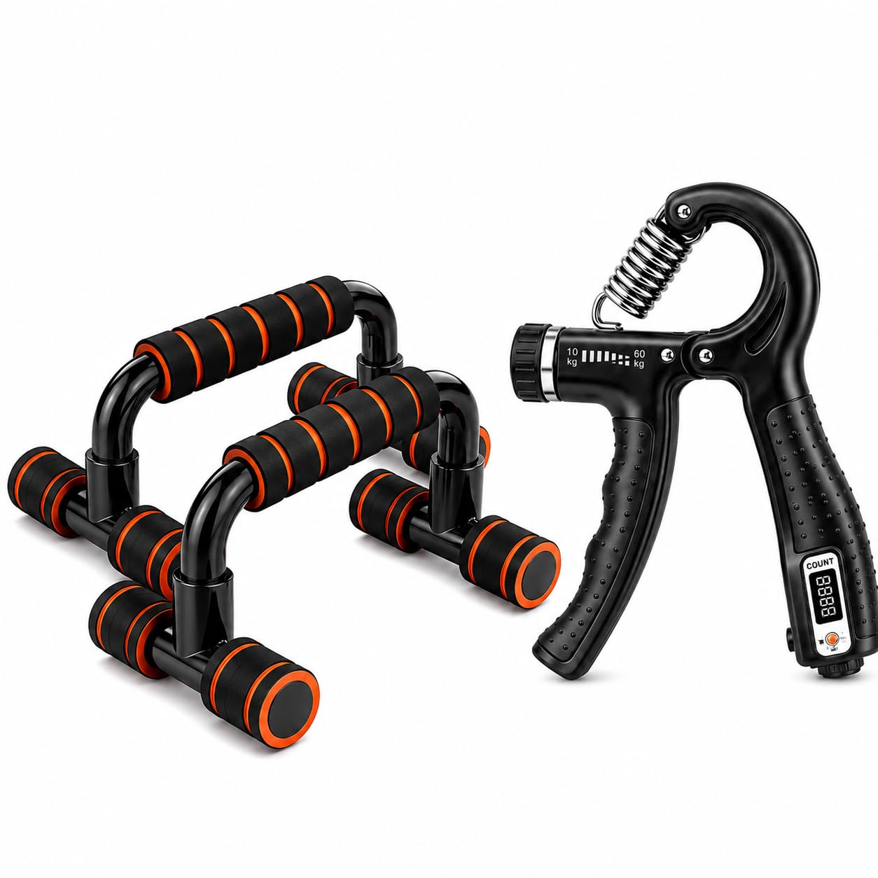 Push Up Bars and Adjustable Hand Gripper Combo Pack | 10-60 kg Resistance, Digital Rep Counter, Non-Slip Foam Grip, Home Workout Set, Wrist & Chest Trainer-image-32