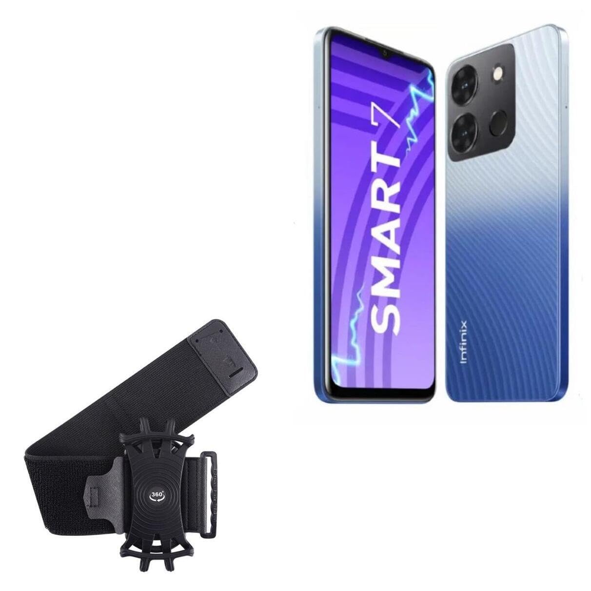 BoxWave Holster Compatible with Infinix Smart 7 (India) - ActiveStretch Sport Armband, Adjustable Armband for Workout and Running - Jet Black