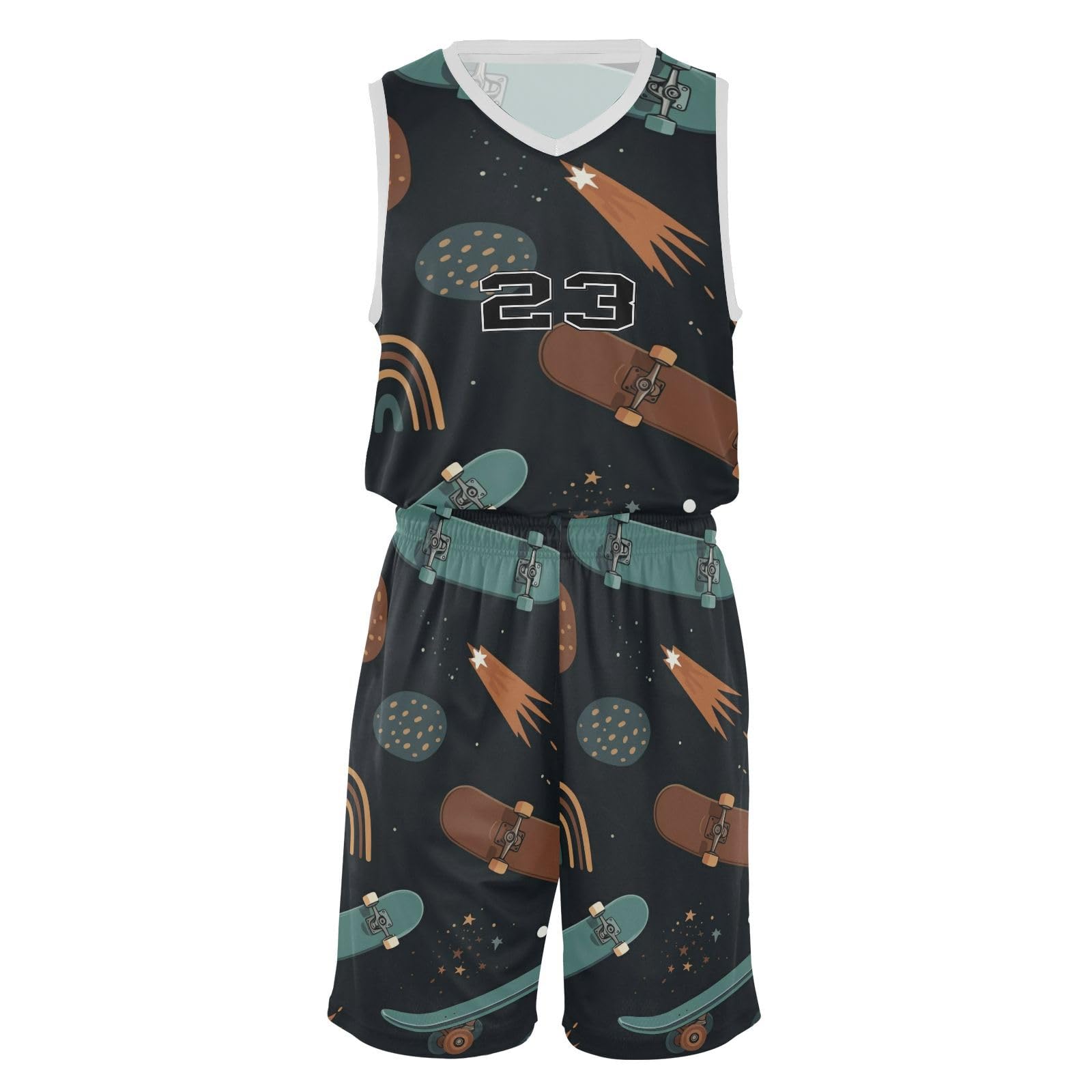 FLildon Skateboards Shooting Stars Boys Basketball Jersey Set Tank Top Shorts Tracksuit Sport Training Suit for Kids, XL