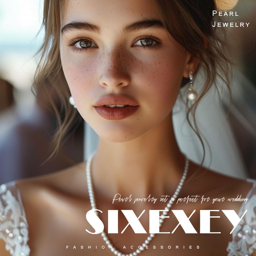 Sixexey White Pearl Jewelry Set Bridal Wedding Prom Costume Necklace Earrings Jewelry for Women - Image 7